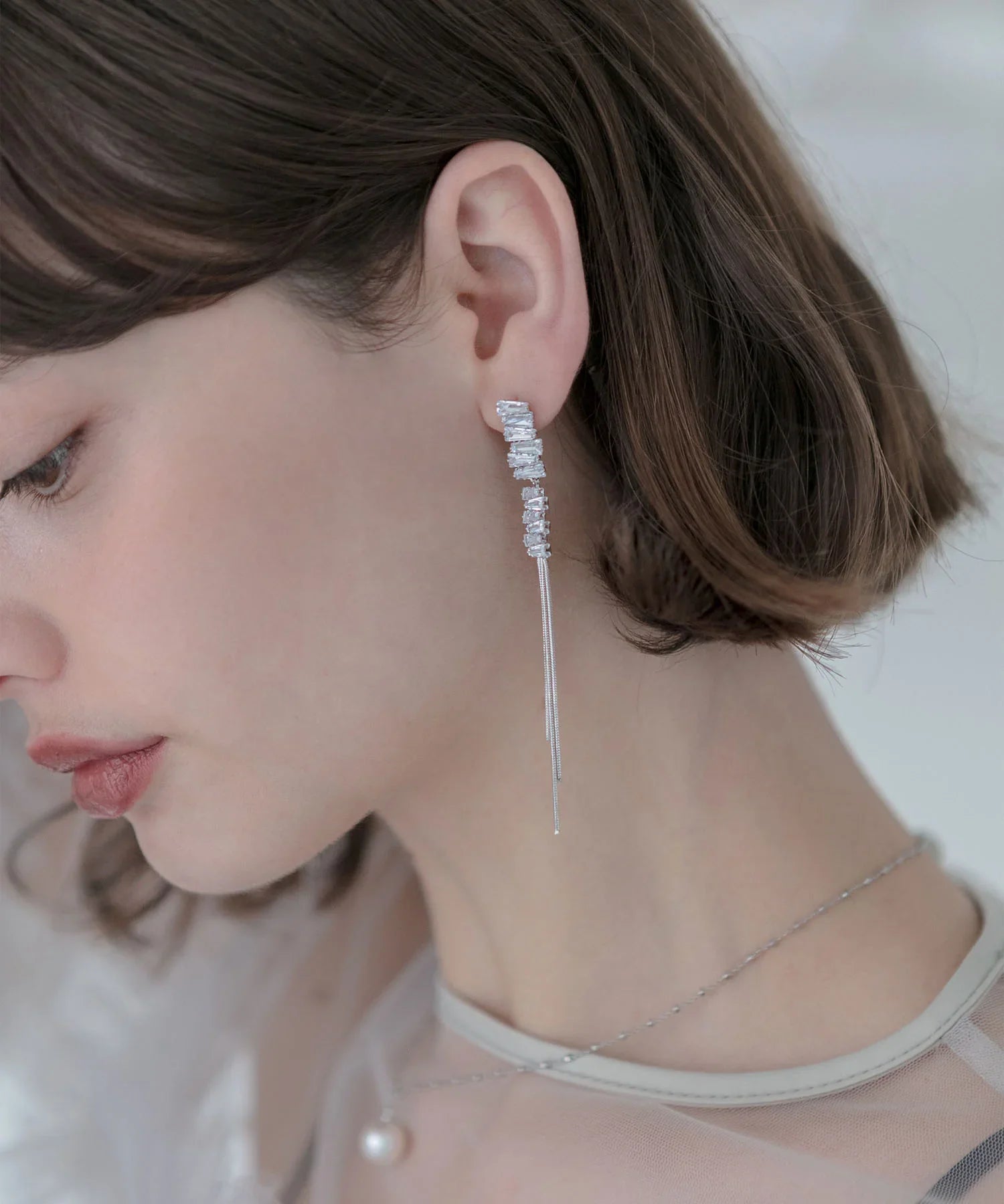 【当日発送】ビジューロングチェーンピアス