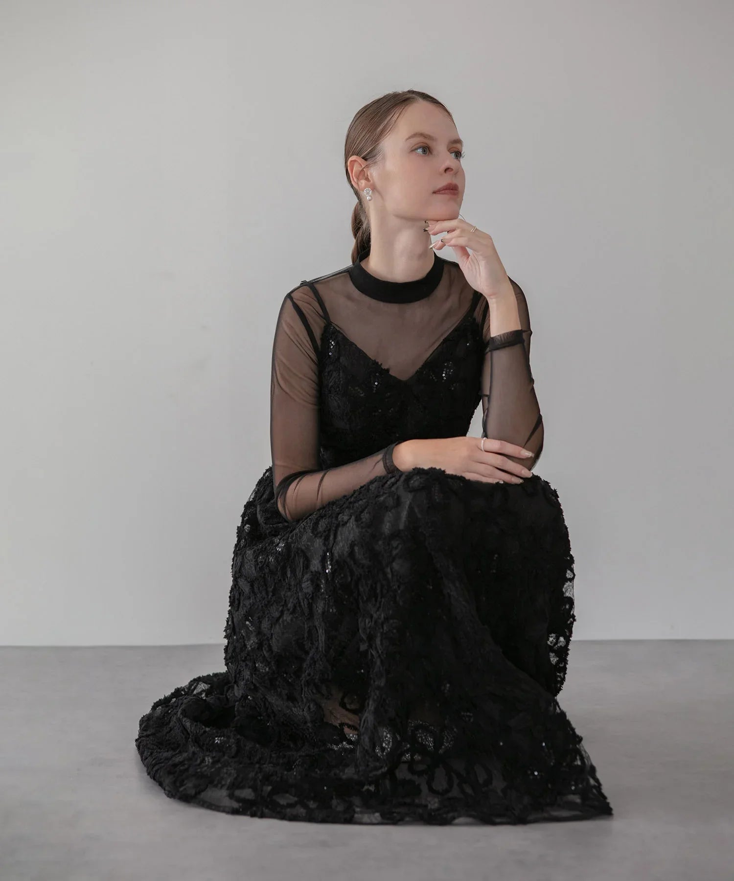 【一部当日発送】シアーフラワーレースレイヤードワンピース