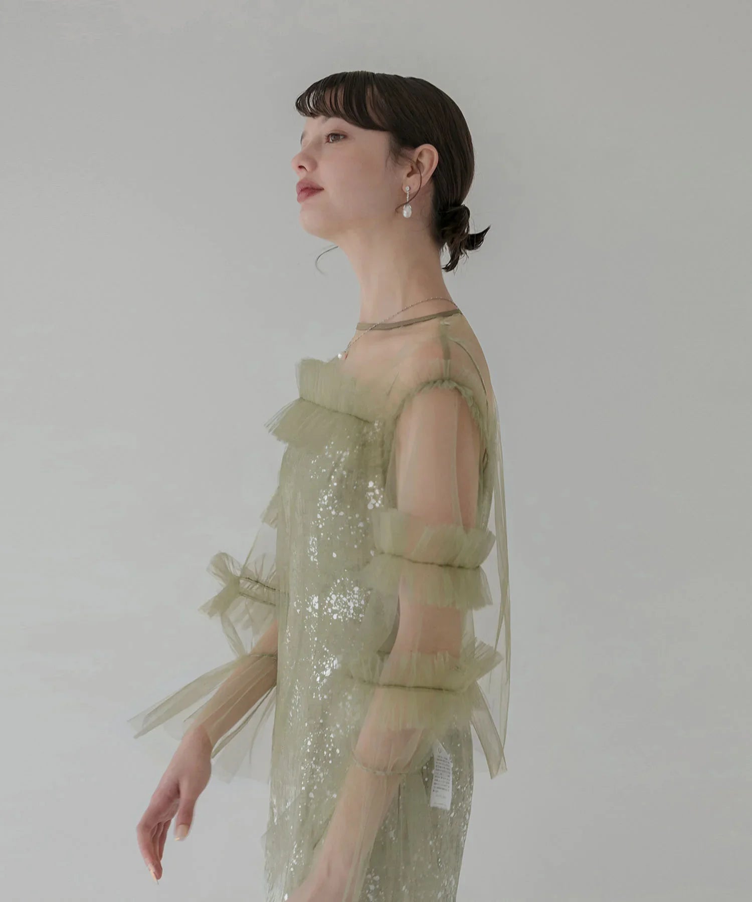 【SOLD OUT】チュールフリルペイントマーメイドワンピースドレス