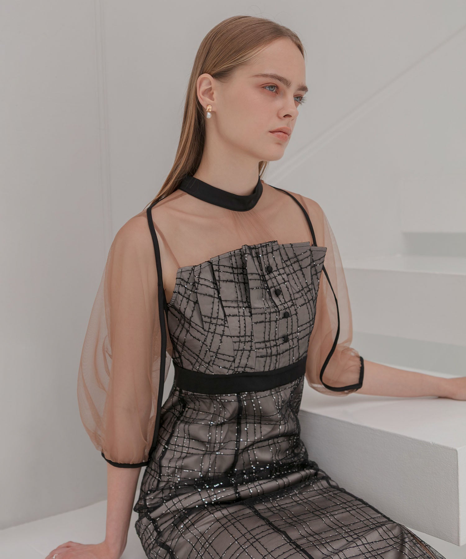 【当日発送】ラメチェックチュールボレロIラインドレス