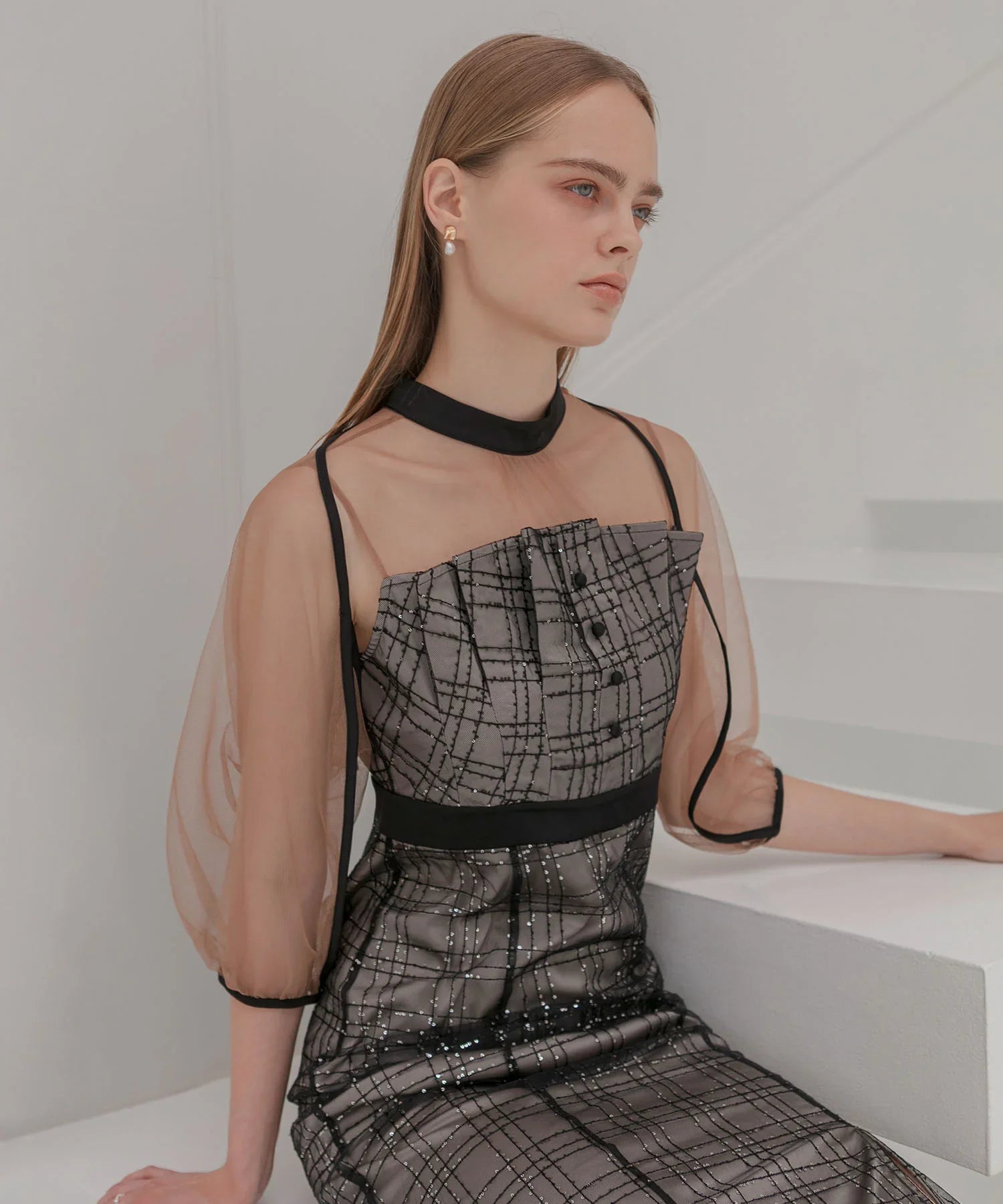 【当日発送】ラメチェックチュールボレロIラインドレス