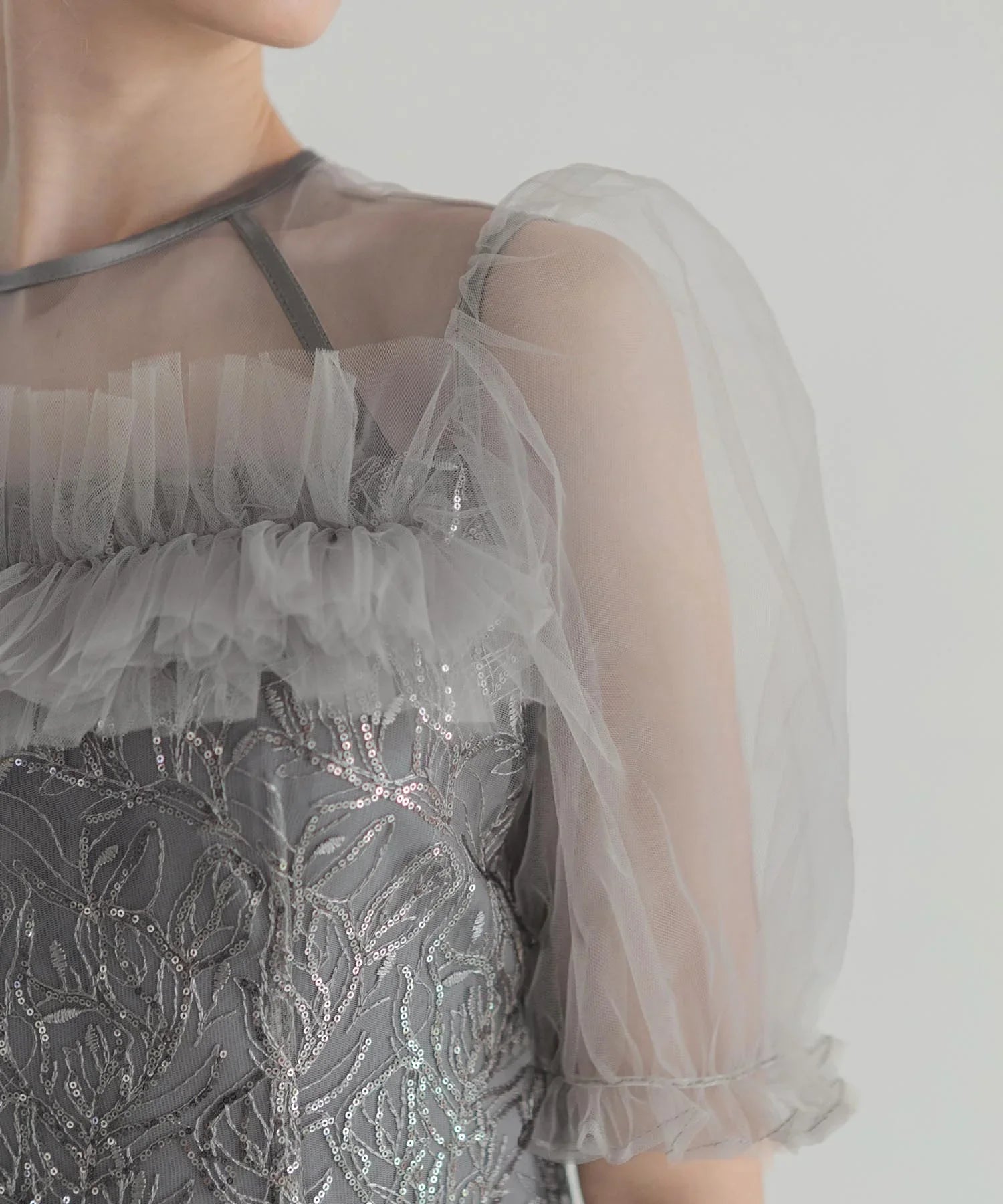 【当日発送】チュールフラワースパンコールIラインワンピースドレス