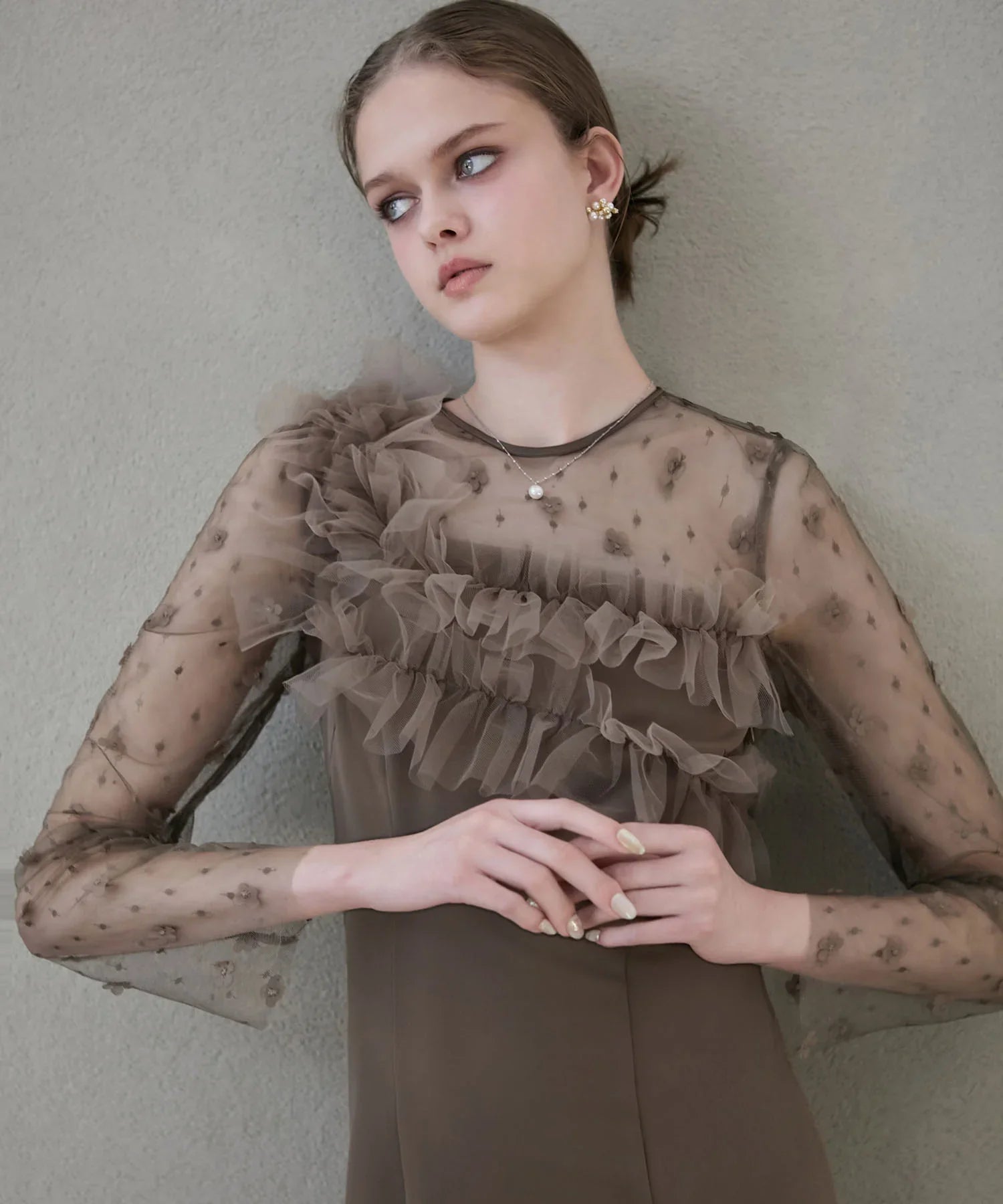 【当日発送】フラワーモチーフアシンメトリーチュールマーメイドワンピースドレス