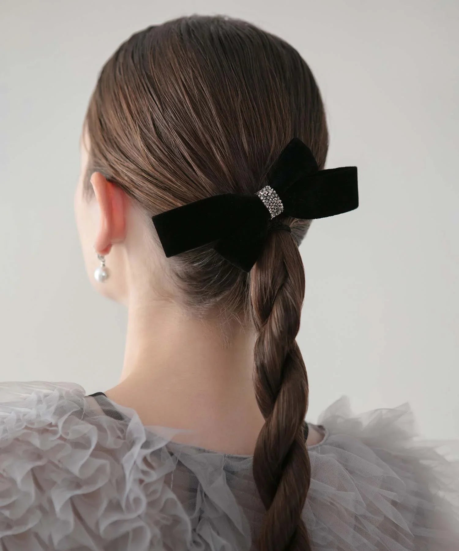 【予約販売】ブラックベロアストーンリボンバレッタ