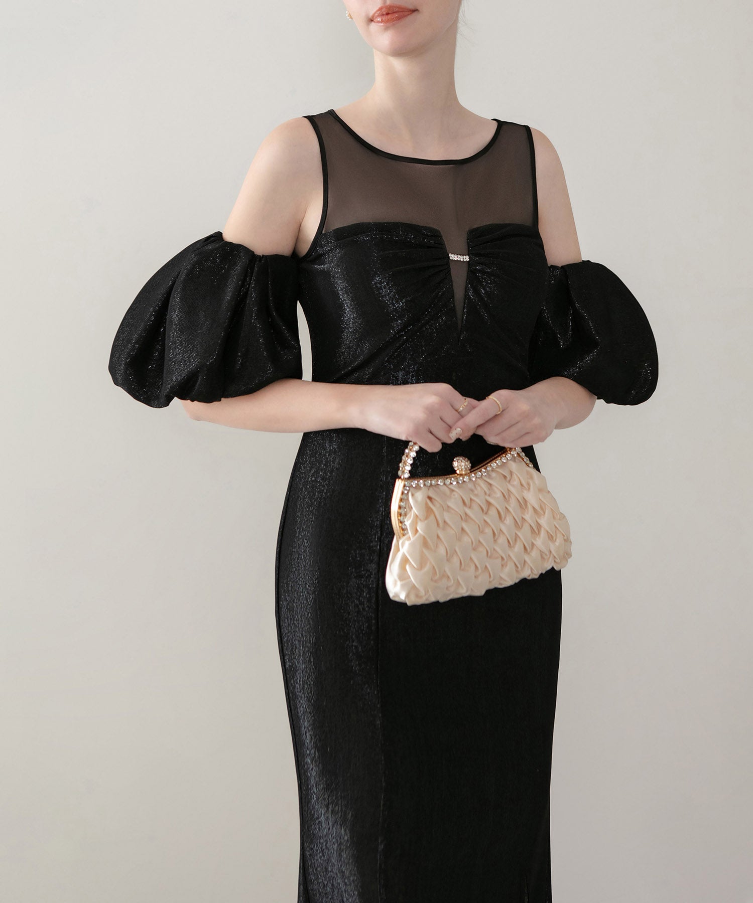 【LEJA LUXE】ラメシャイニーシアーデコルテマーメイドドレス