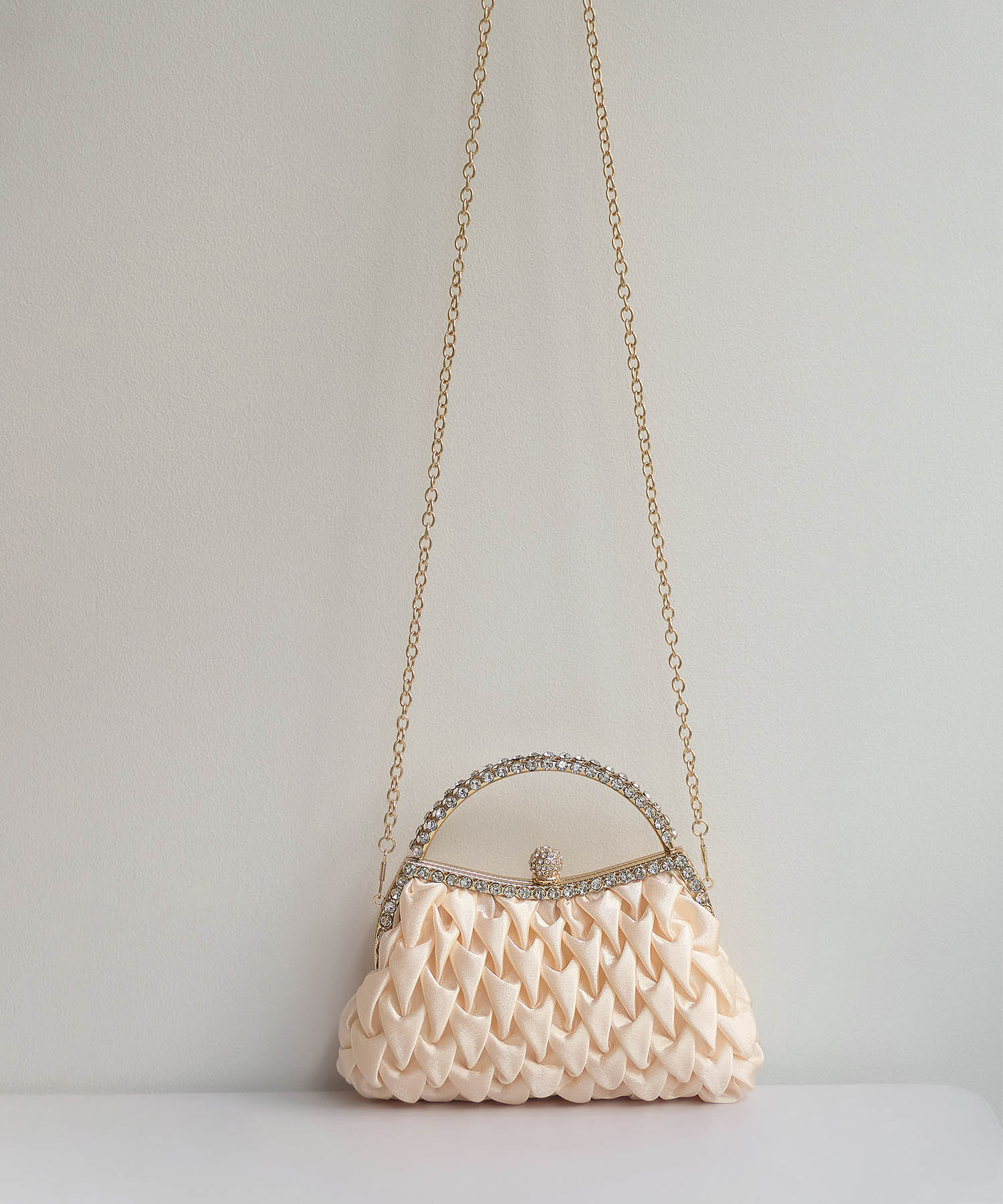 【一部当日発送】ビジューハンドルスモッキングサテン2WAYバッグ