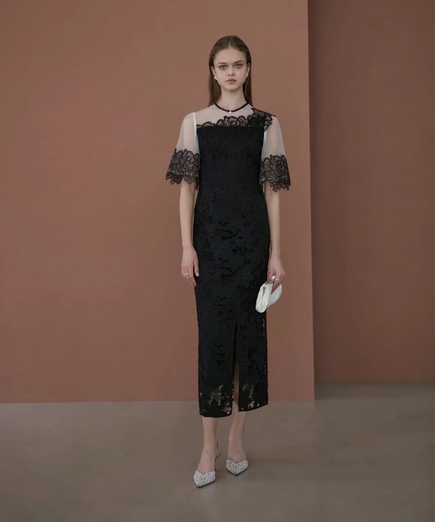 【当日発送】シアーレースフラワーIラインドレス