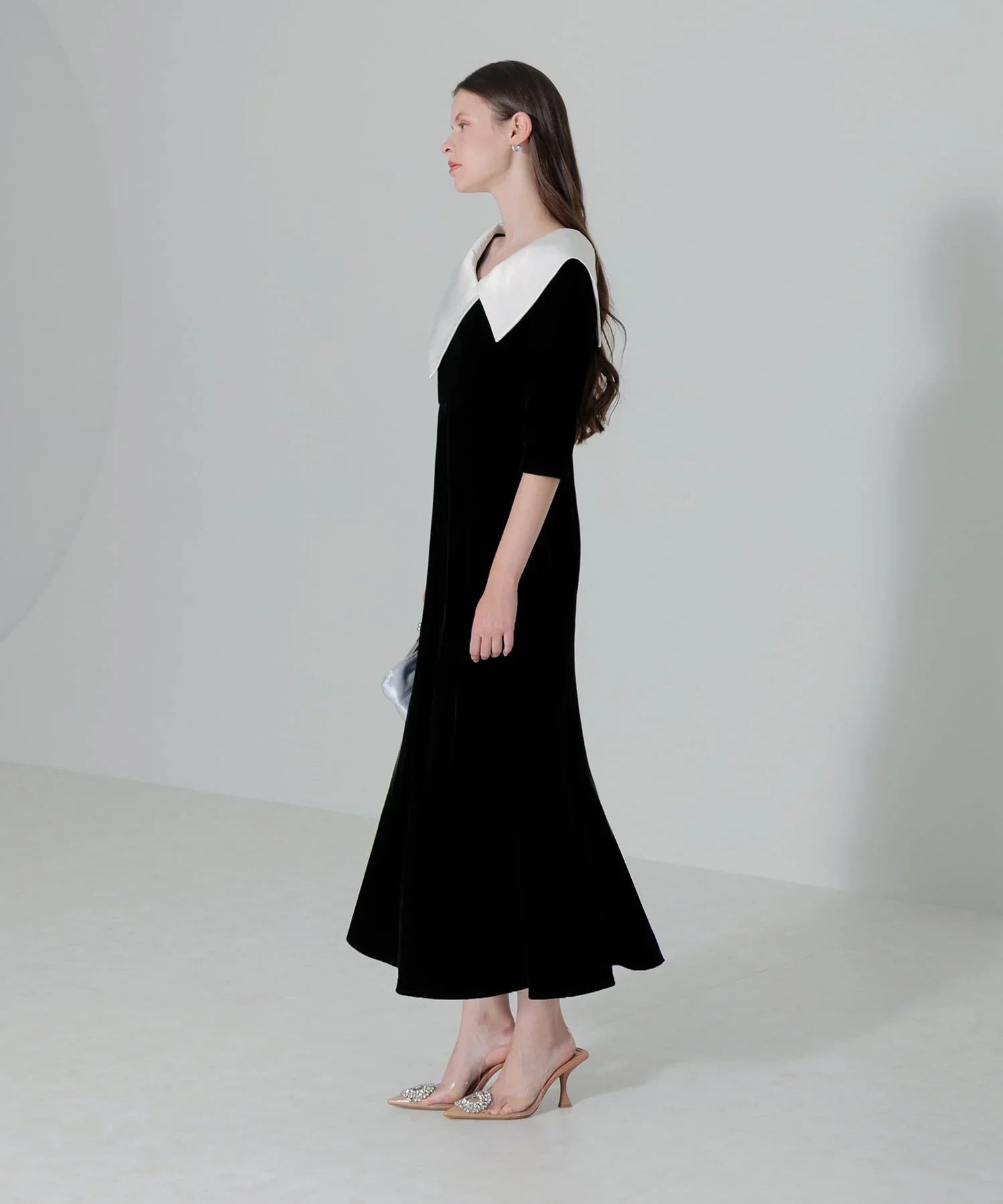 【當天出貨】不對稱大領絲絨魚尾裙