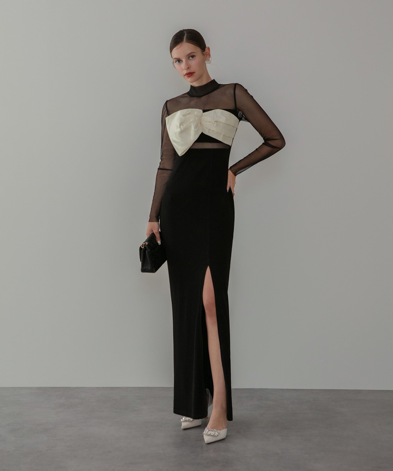 【LEJA LUXE】フロントツイストデザインシアースリットIラインドレス