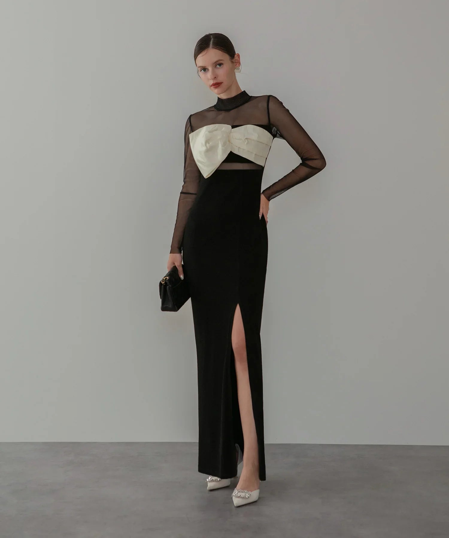 【LEJA LUXE】フロントツイストデザインシアースリットIラインドレス