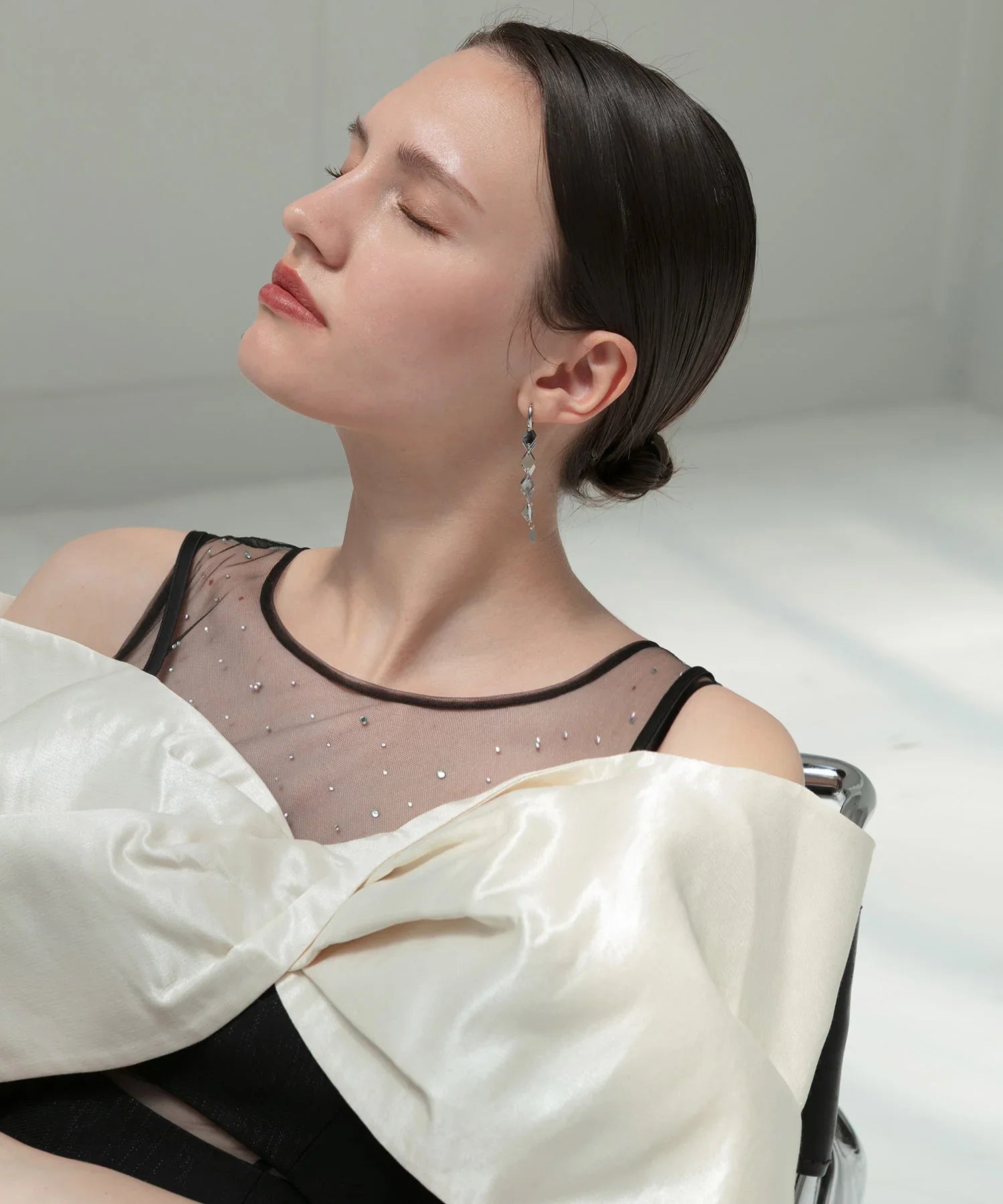 【LEJA LUXE】2WAY Ribbon Bustier Jewel Stone Pants Dress