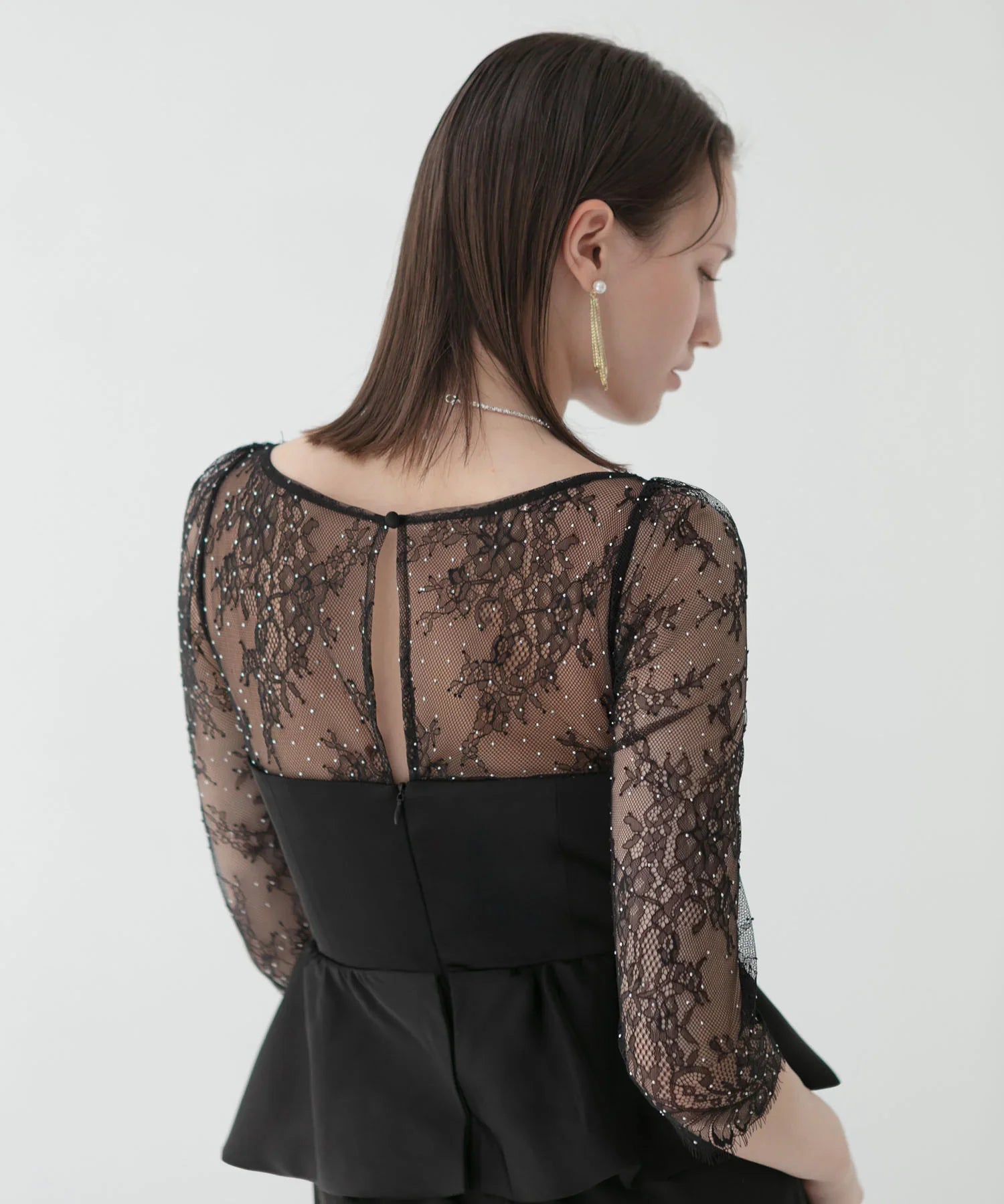 【LEJA LUXE】Lace stone peplum mermaid dress