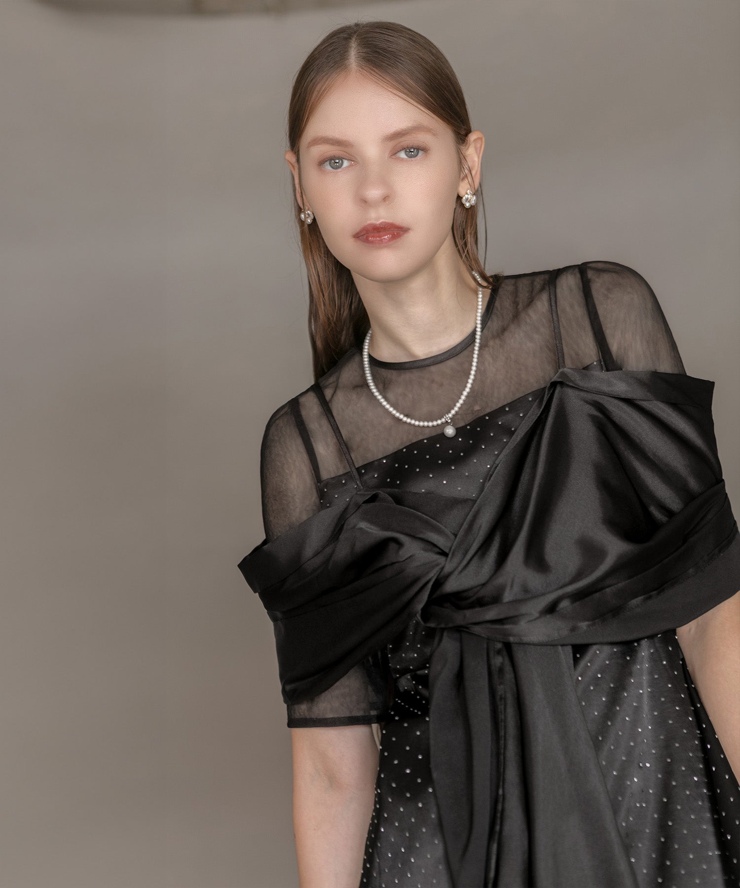 【SOLD OUT】2WAYリボンボレロドットストーンワンピースドレス