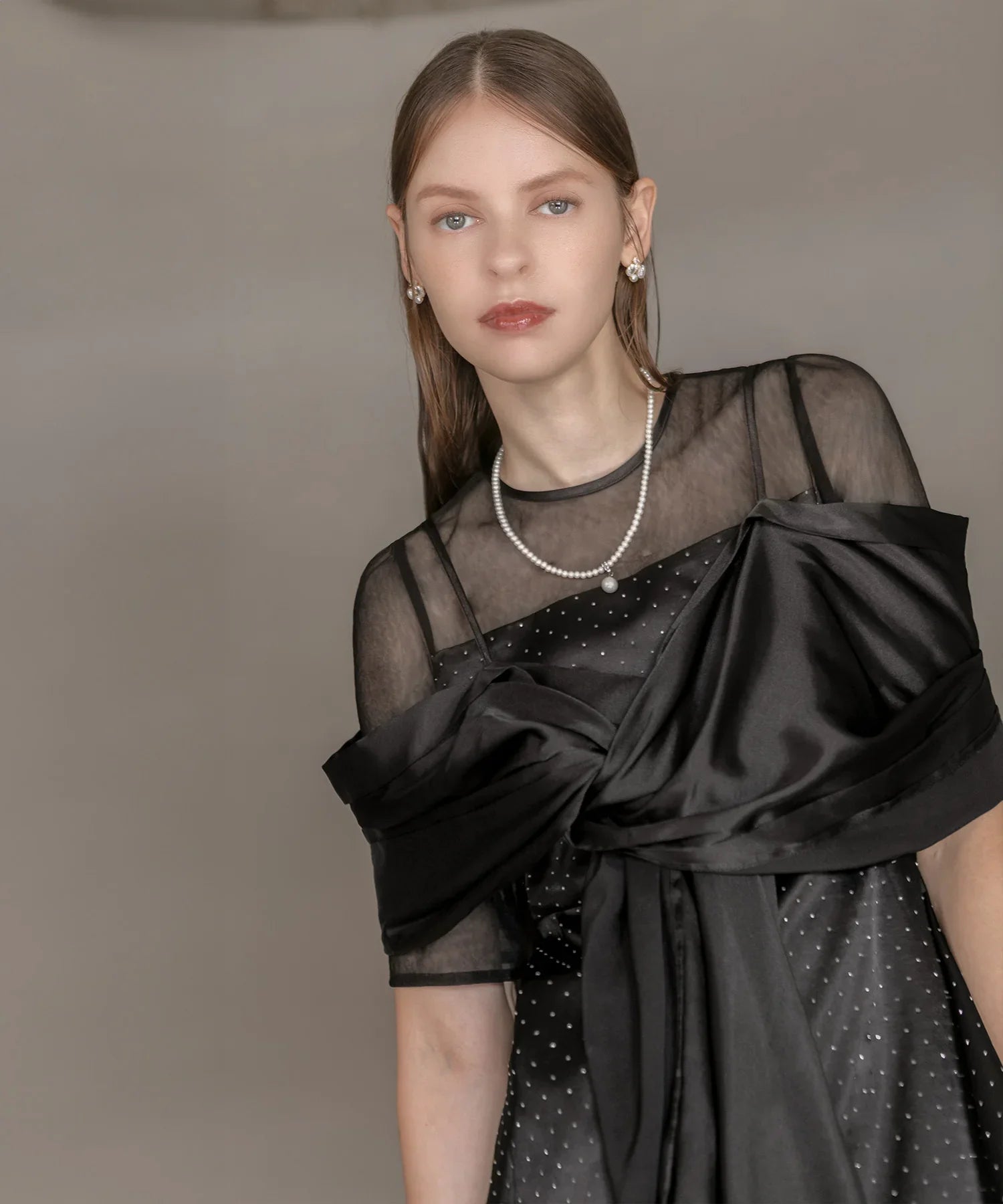 【SOLD OUT】2WAYリボンボレロドットストーンワンピースドレス