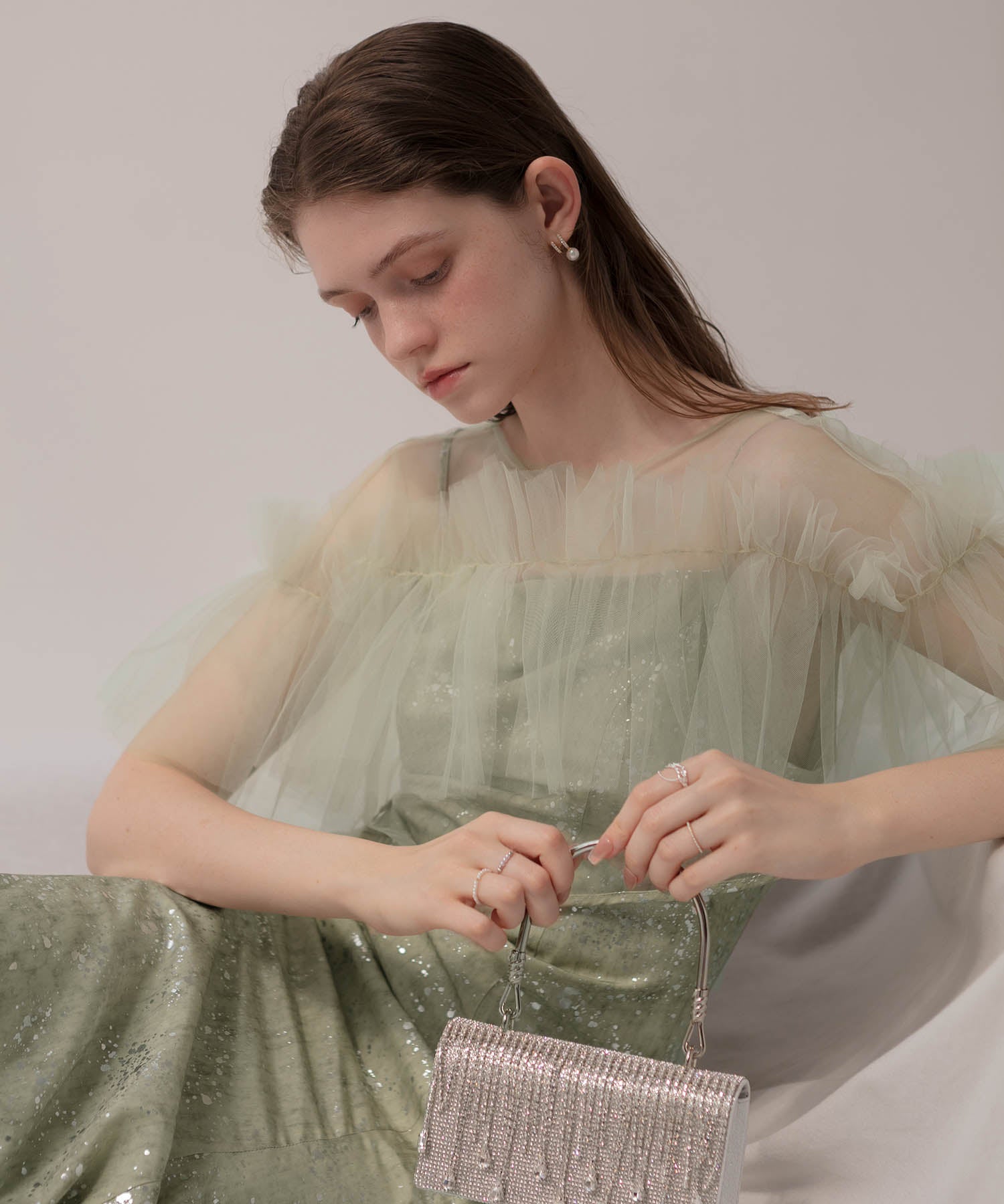 【当日発送】チュールフリルボレロペイントマーメイドワンピースドレス