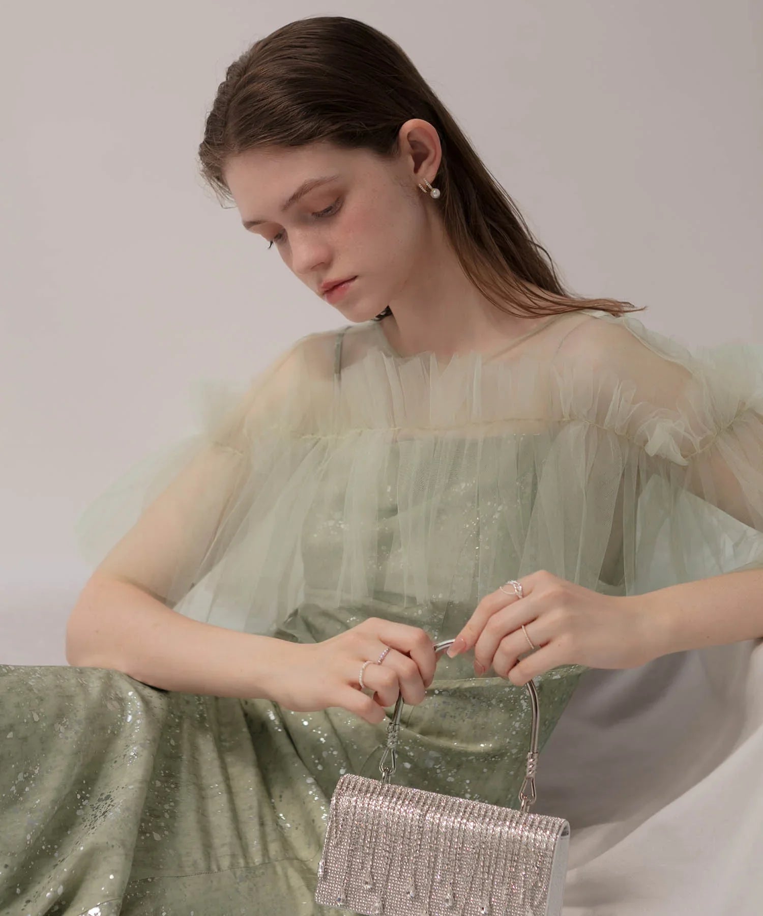 【当日発送】チュールフリルボレロペイントマーメイドワンピースドレス