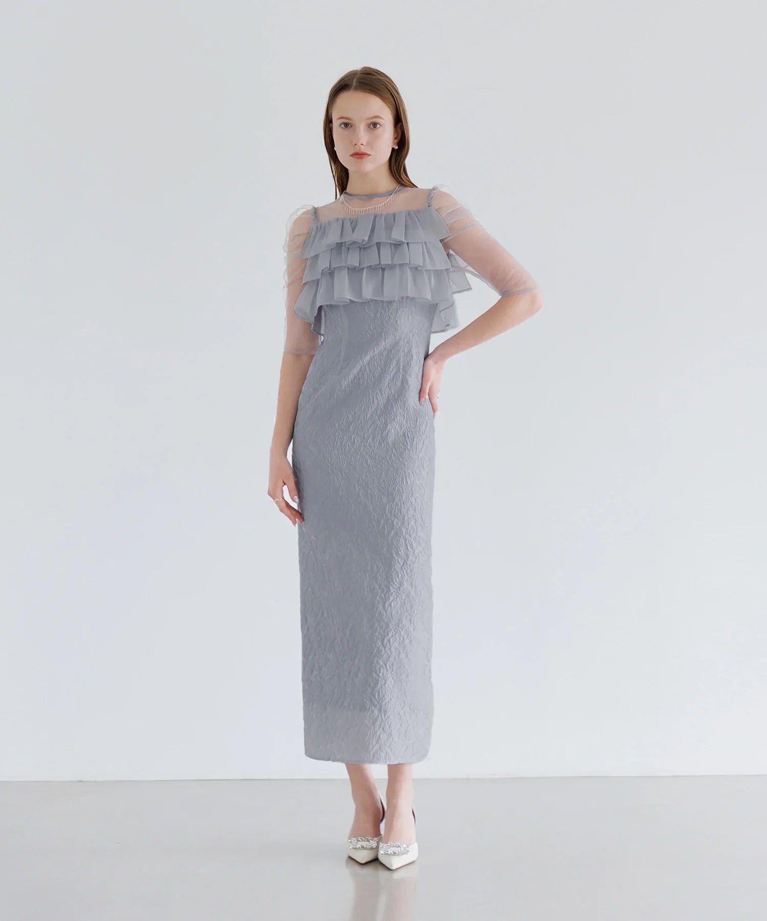 【当日発送】3WAYティアードフリルジャガードIラインワンピースドレス