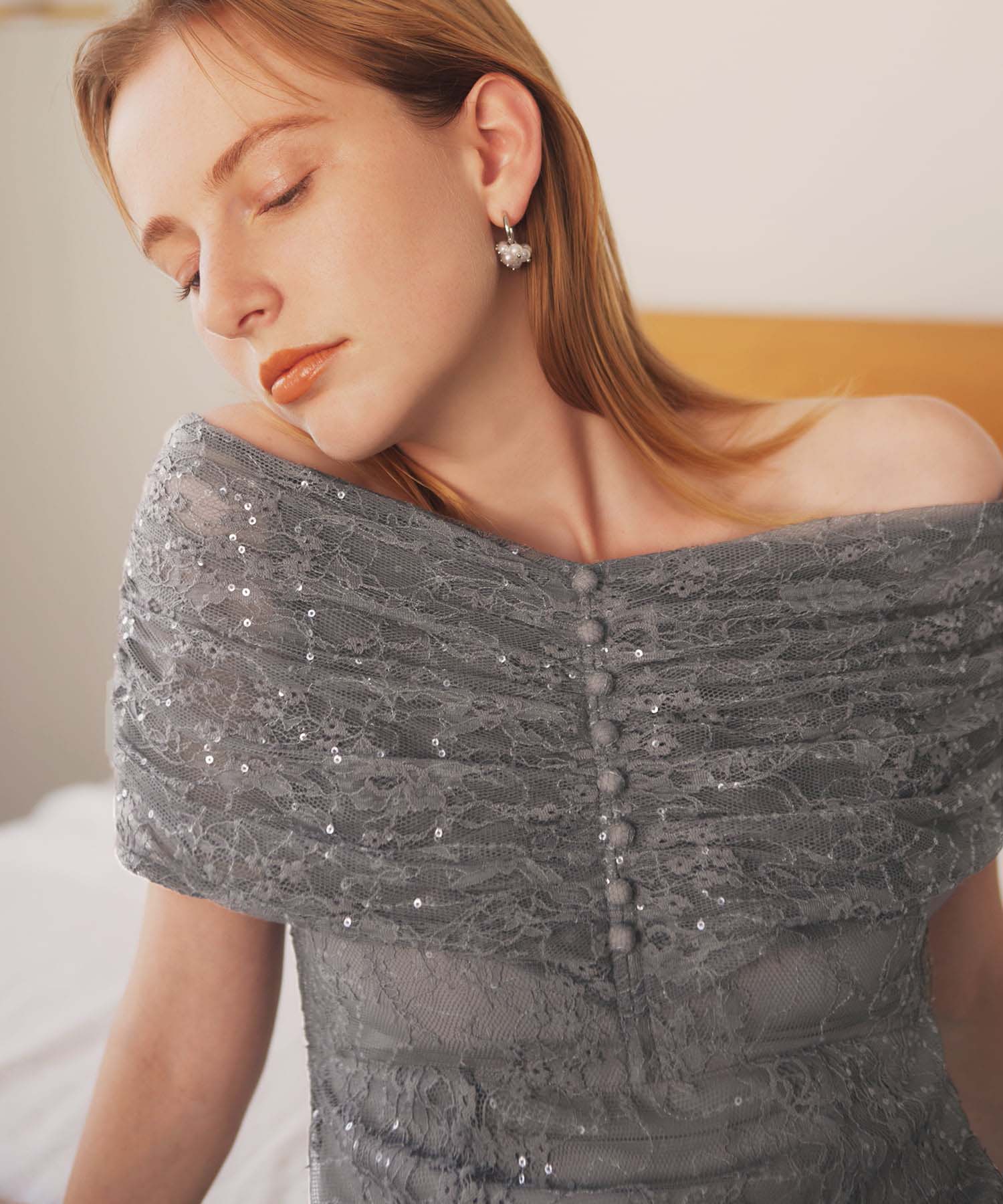 【当日発送】2WAYレース花柄オフショルダーマーメイドワンピースドレス