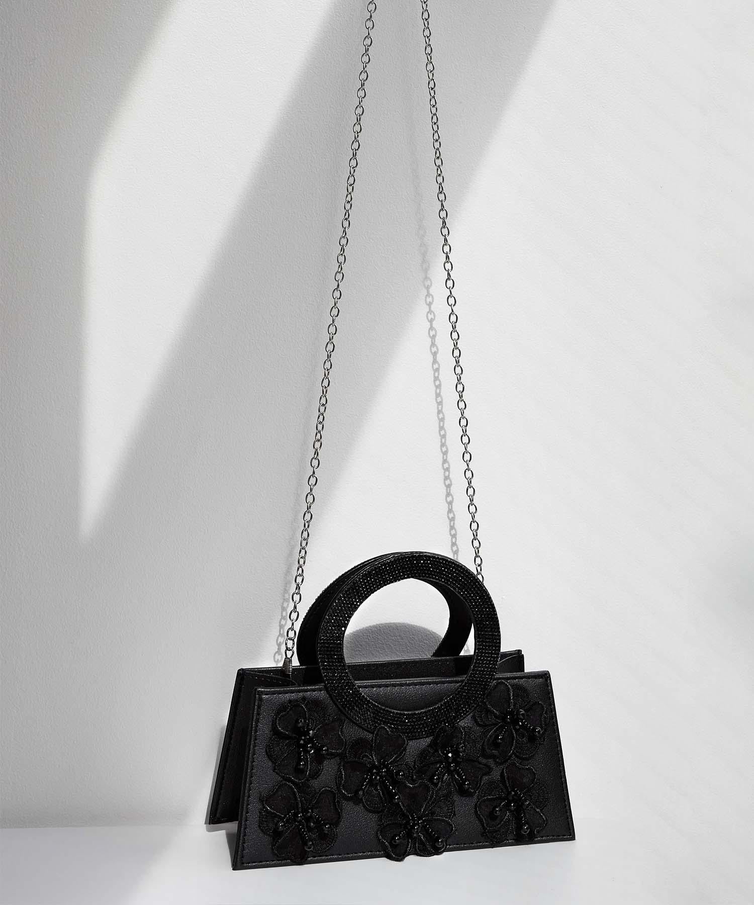 【一部当日発送】フラワービジューラウンドハンドル2wayバッグ