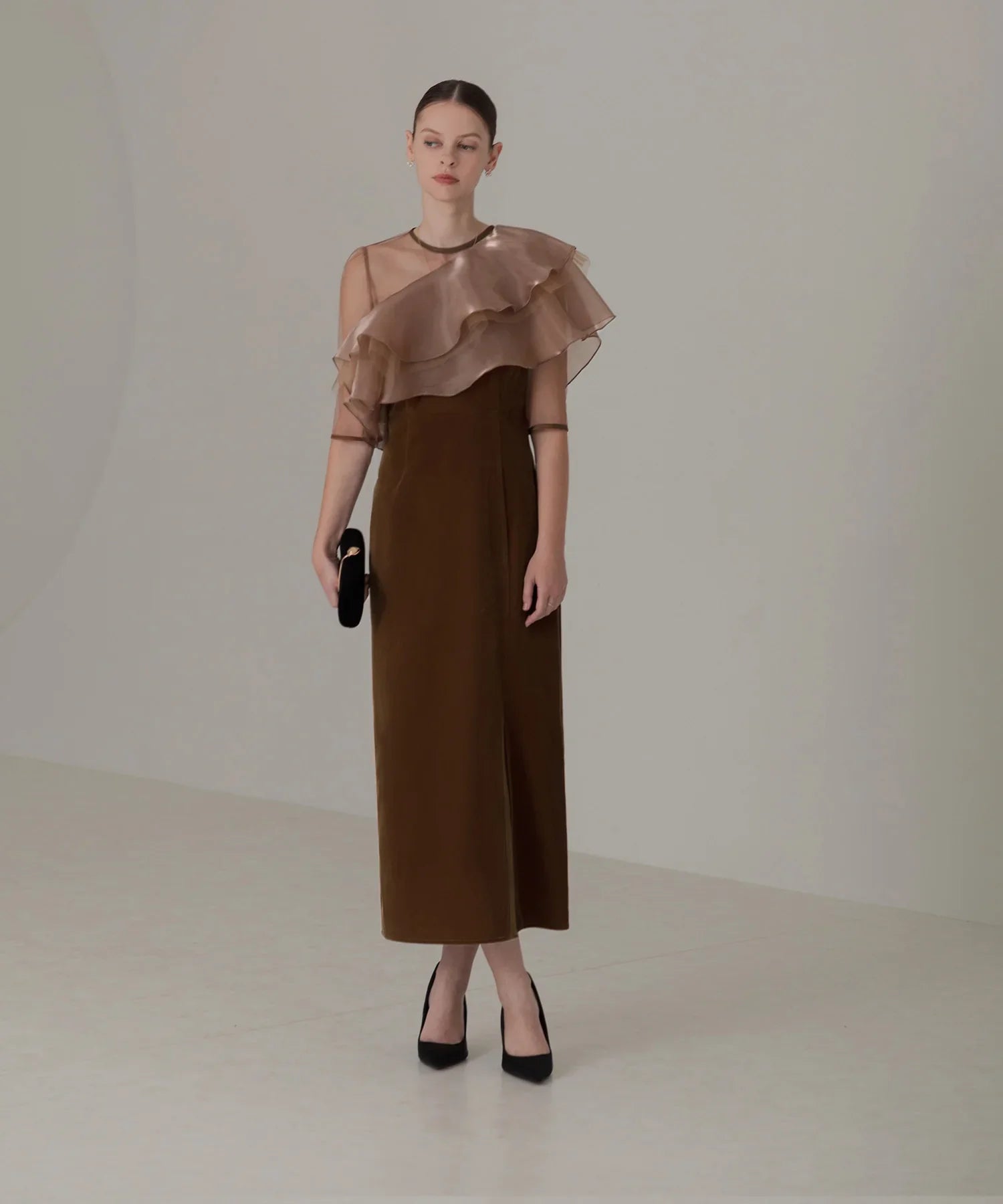 【当日発送】アシンメトリーティアードフリル3WAYベロアワンピースドレス