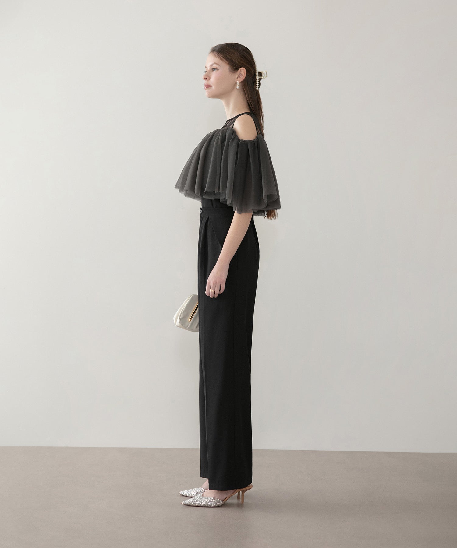 【当日発送】シアーチュールオフショルダーセットアップパンツドレス