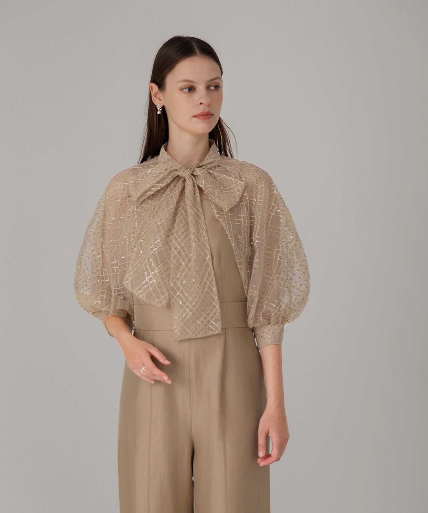 【当日発送】ドットスパンコールリボンボレロオールインワンパンツドレス