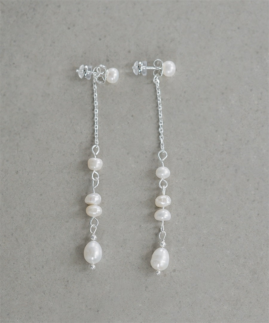 【当日発送】ナチュラルパールチェーンロングピアス