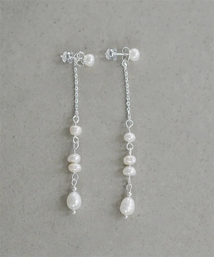 【当日発送】ナチュラルパールチェーンロングピアス