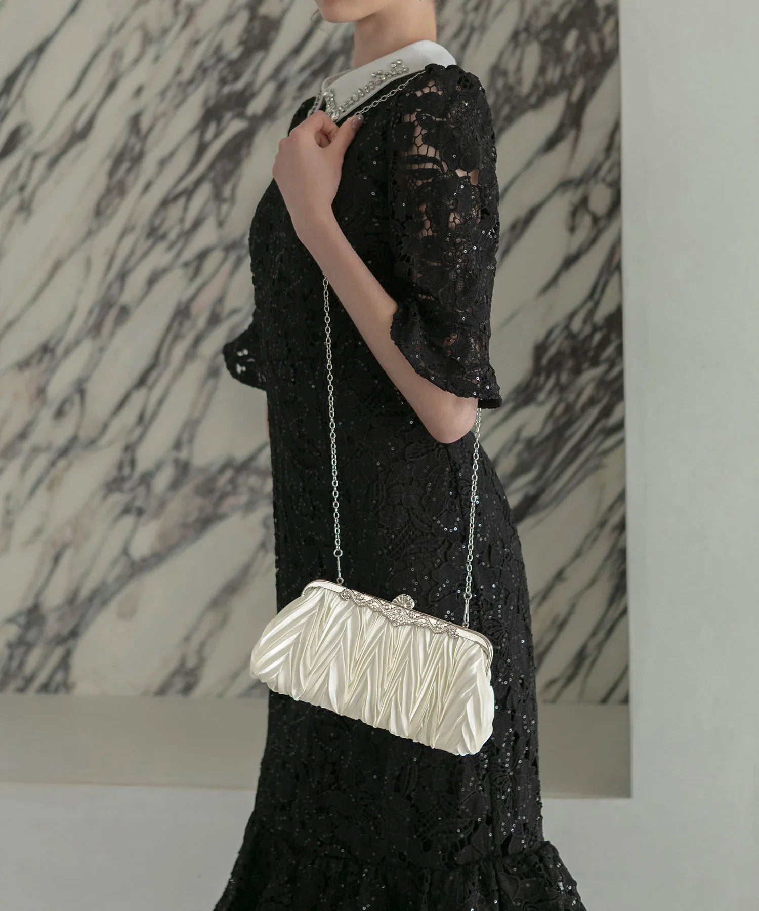 【当日発送】4WAYプリーツパールハンドバッグ