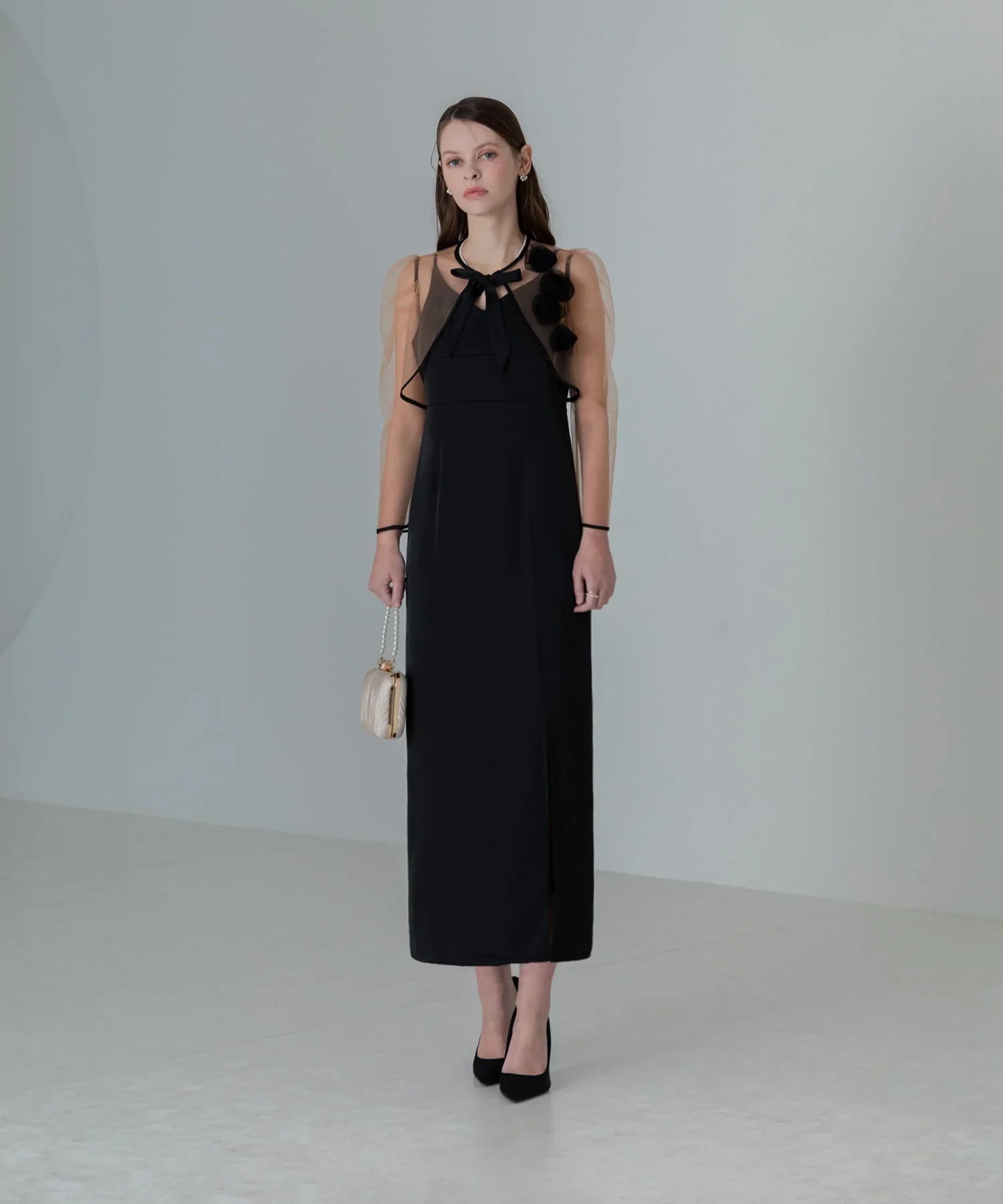 【当日発送】ローズボレロシアースリーブIラインワンピースドレス