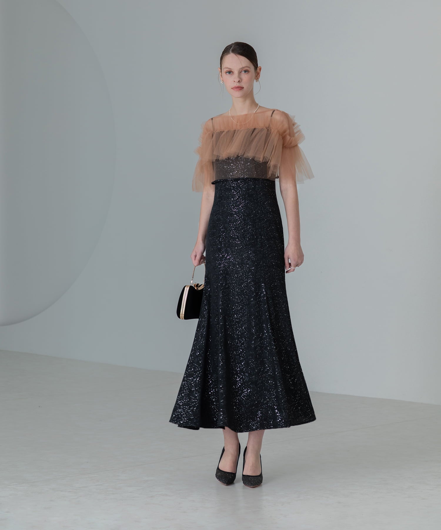 【当日発送】チュールフリルボレロペイントマーメイドワンピースドレス