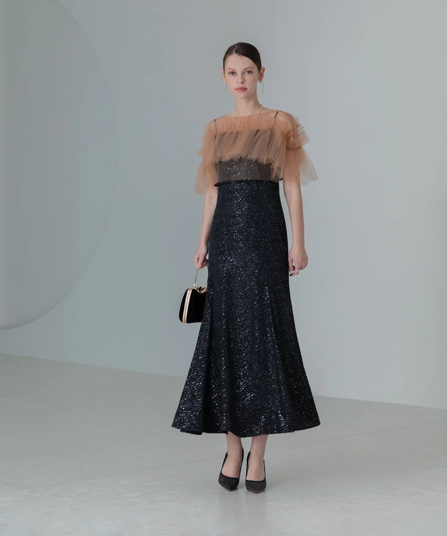 【当日発送】チュールフリルボレロペイントマーメイドワンピースドレス