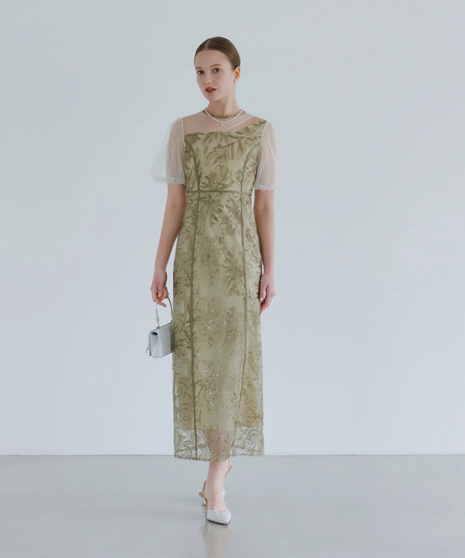 【当日発送】アシンメトリーシアーフラワーワンピースドレス