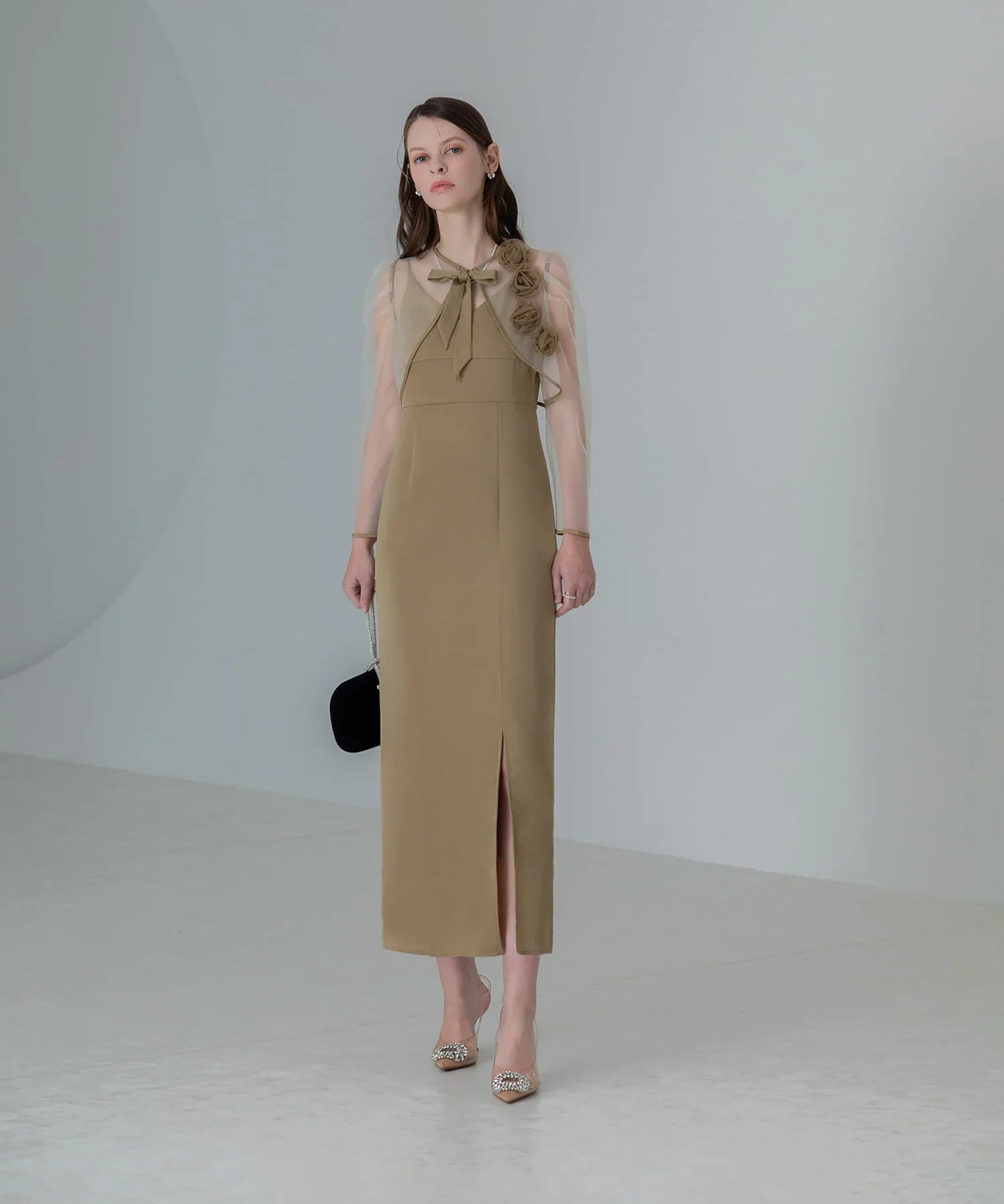 【当日発送】ローズボレロシアースリーブIラインワンピースドレス