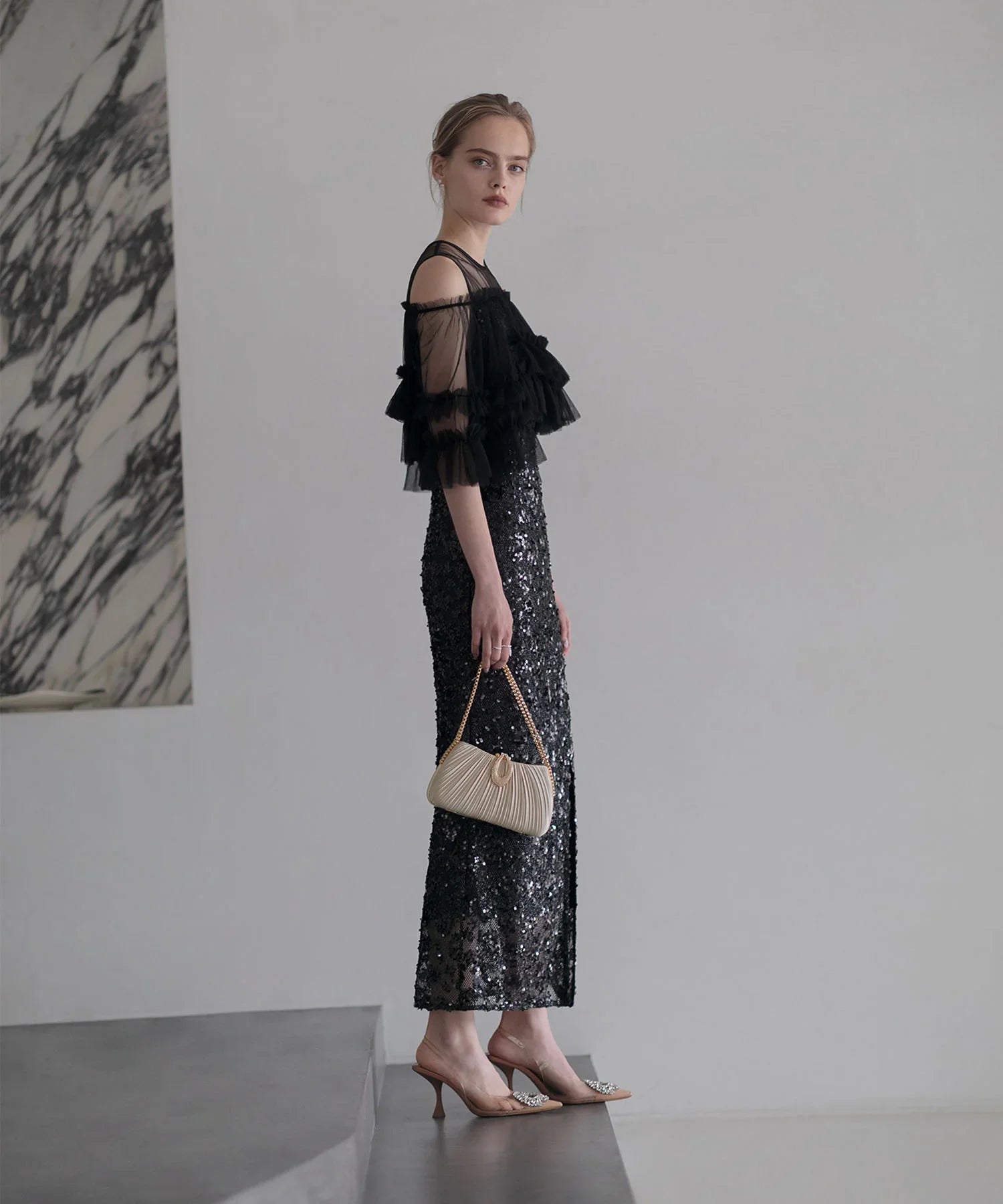 【当日発送】2WAYプリーツビジューゴールドチェーンバッグ