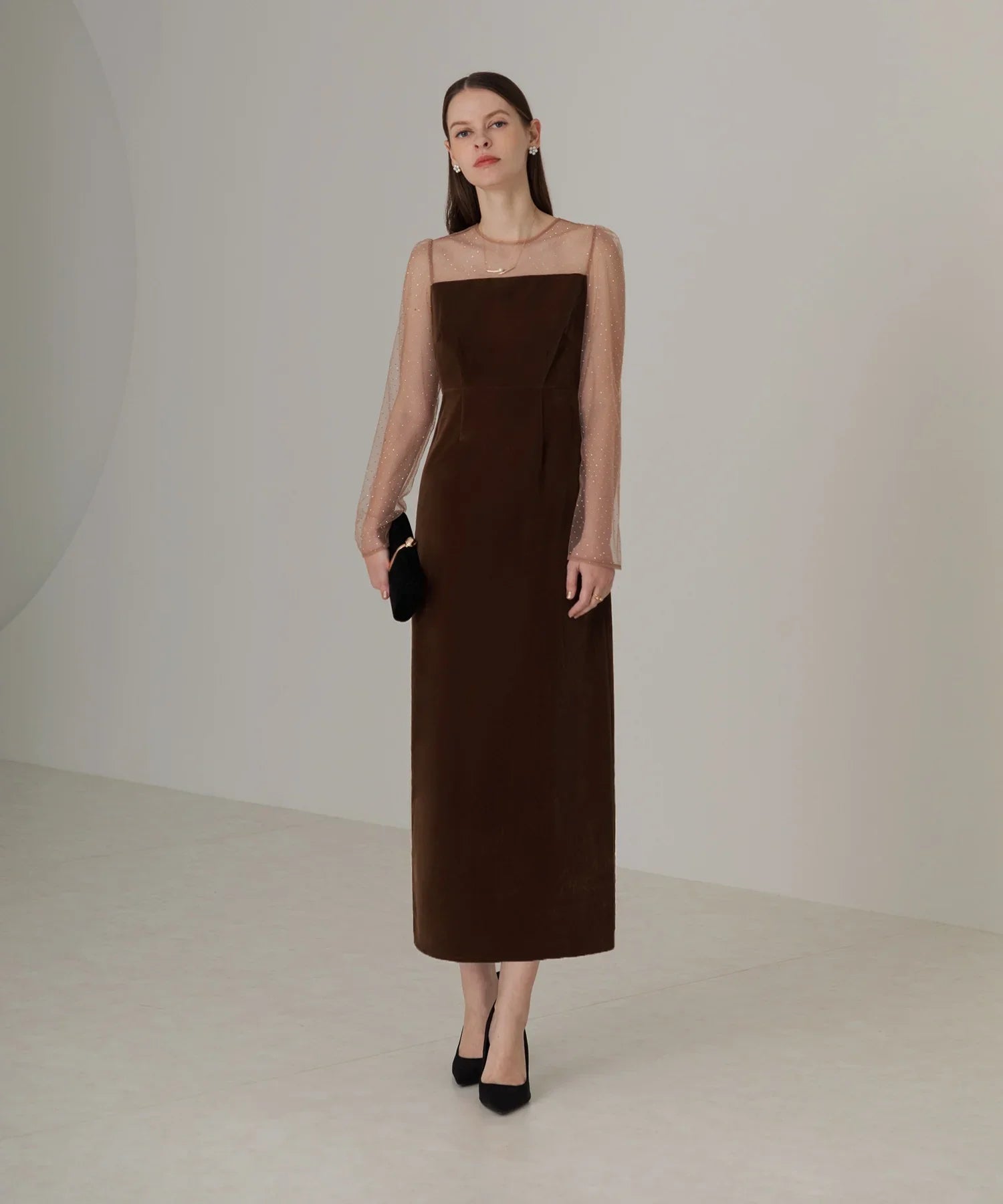 【当日発送】2WAYリボンビスチェドットストーンベロアワンピースドレス