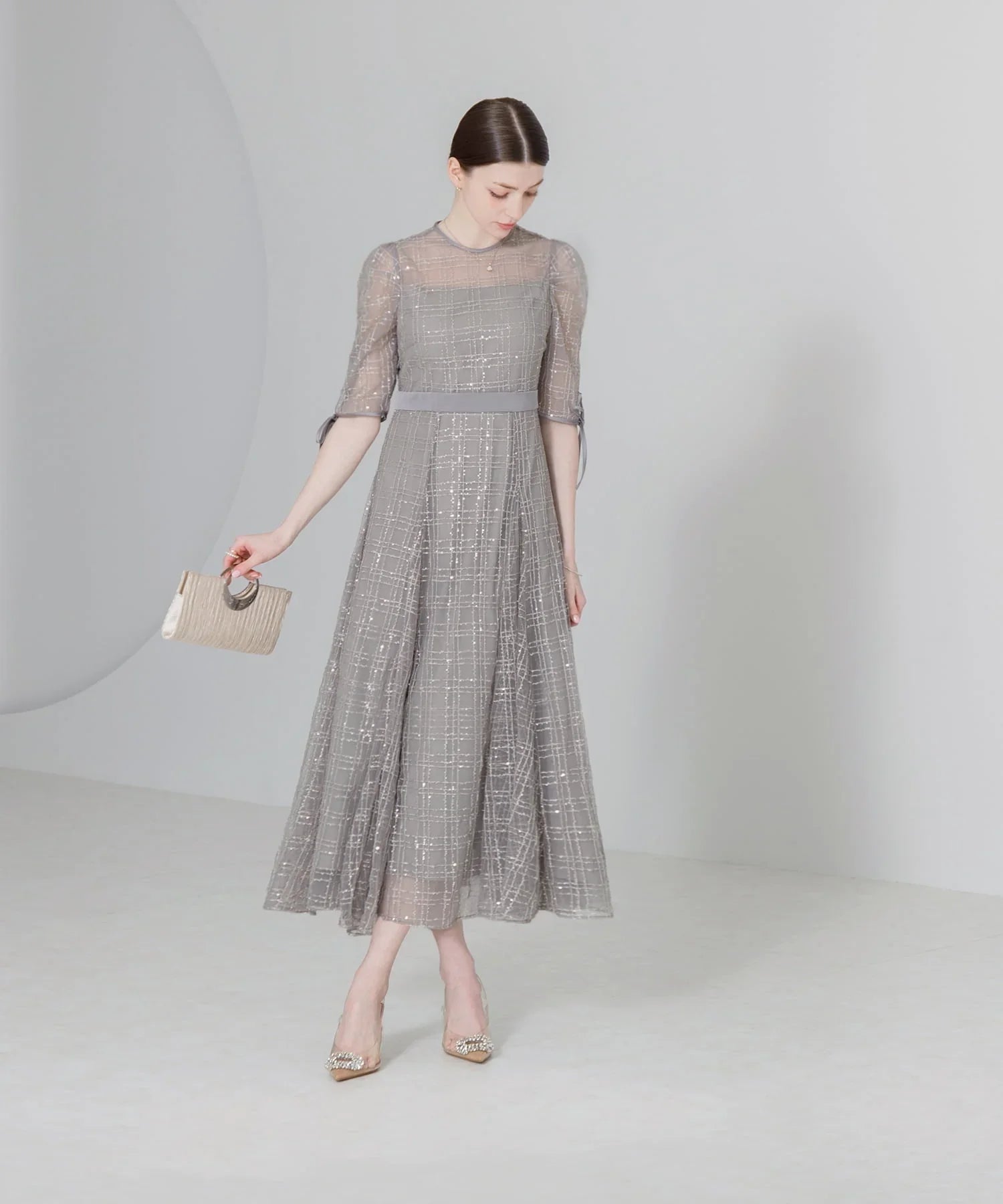 【当日発送】チェックスパンコールリボンワンピースドレス