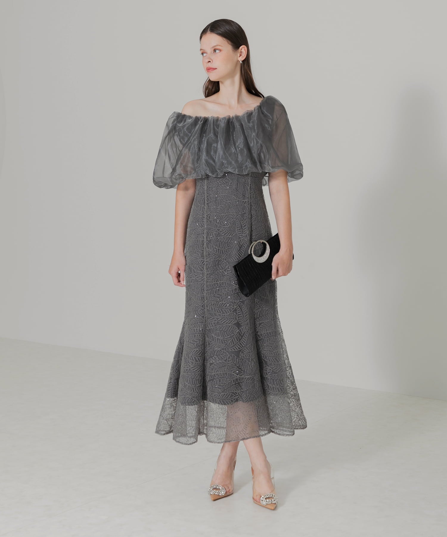 【当日発送】2WAYオフショルダーパフスリーブマーメイドワンピースドレス