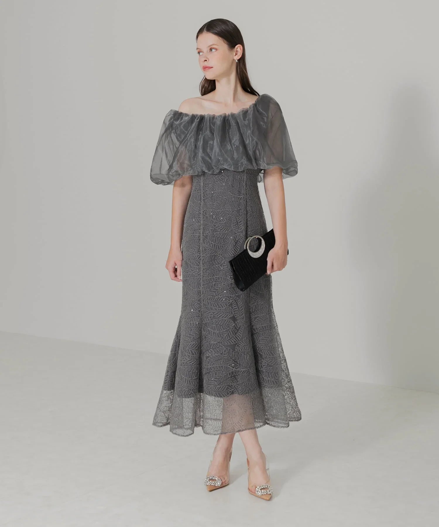 【当日発送】2WAYオフショルダーパフスリーブマーメイドワンピースドレス