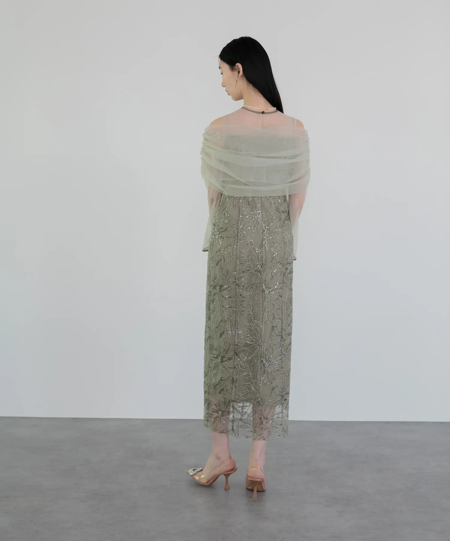 【当日発送】チュールオフショルダー花柄Iラインワンピースドレス