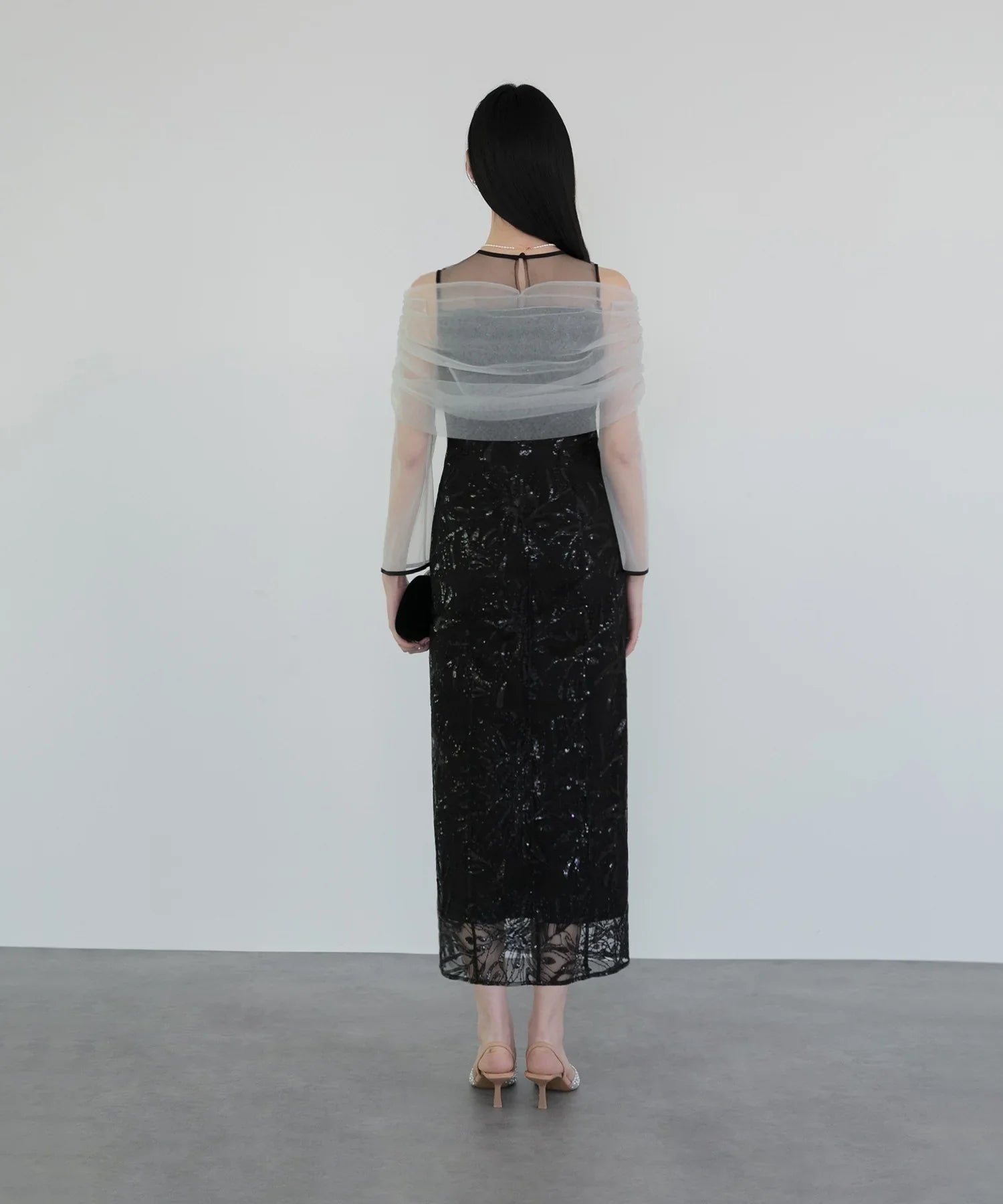 【当日発送】チュールオフショルダー花柄Iラインワンピースドレス