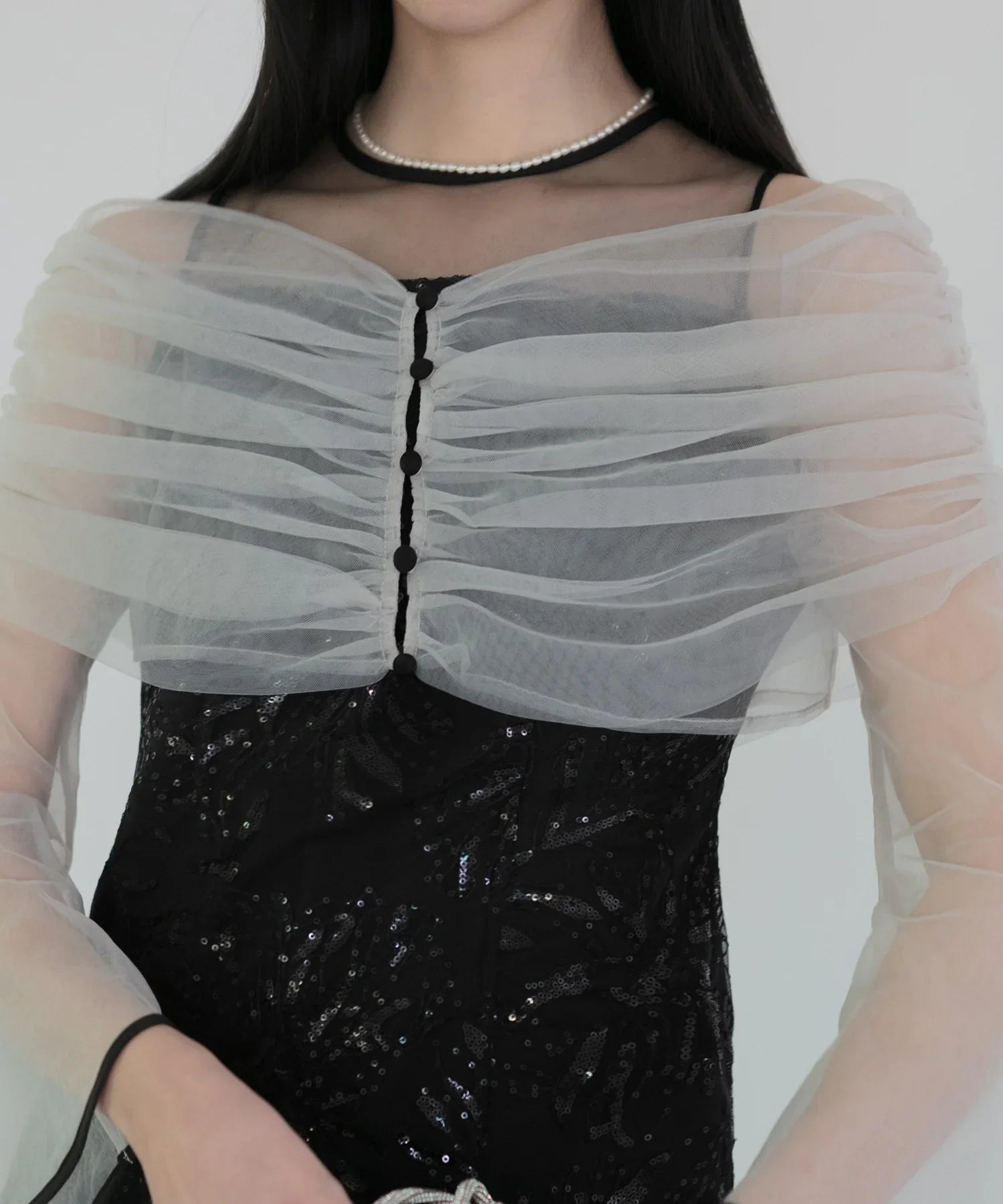 【当日発送】チュールオフショルダー花柄Iラインワンピースドレス