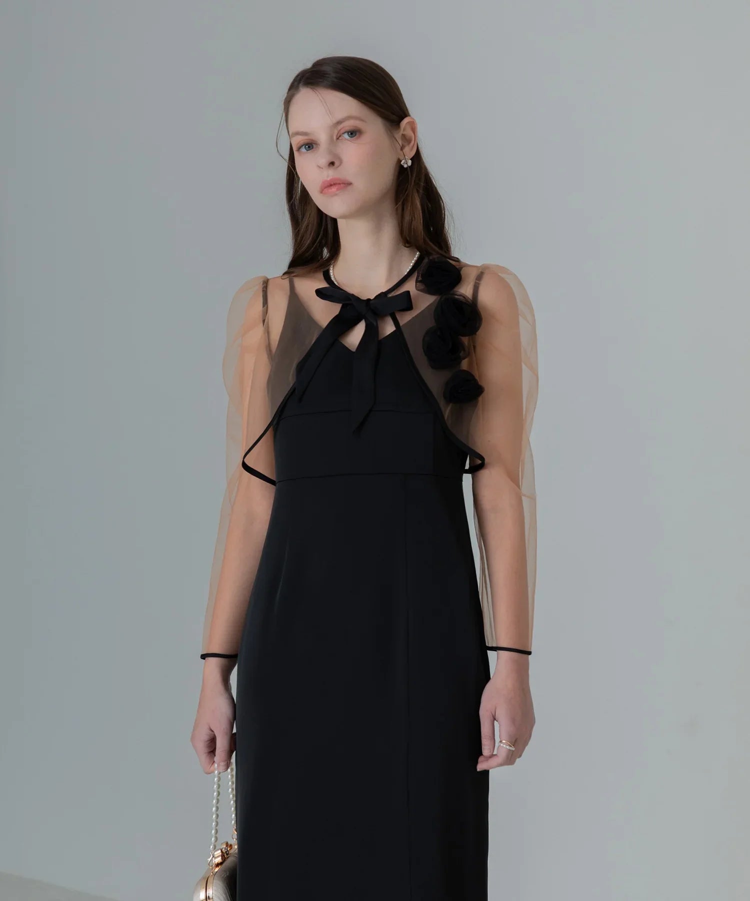 【当日発送】ローズボレロシアースリーブIラインワンピースドレス