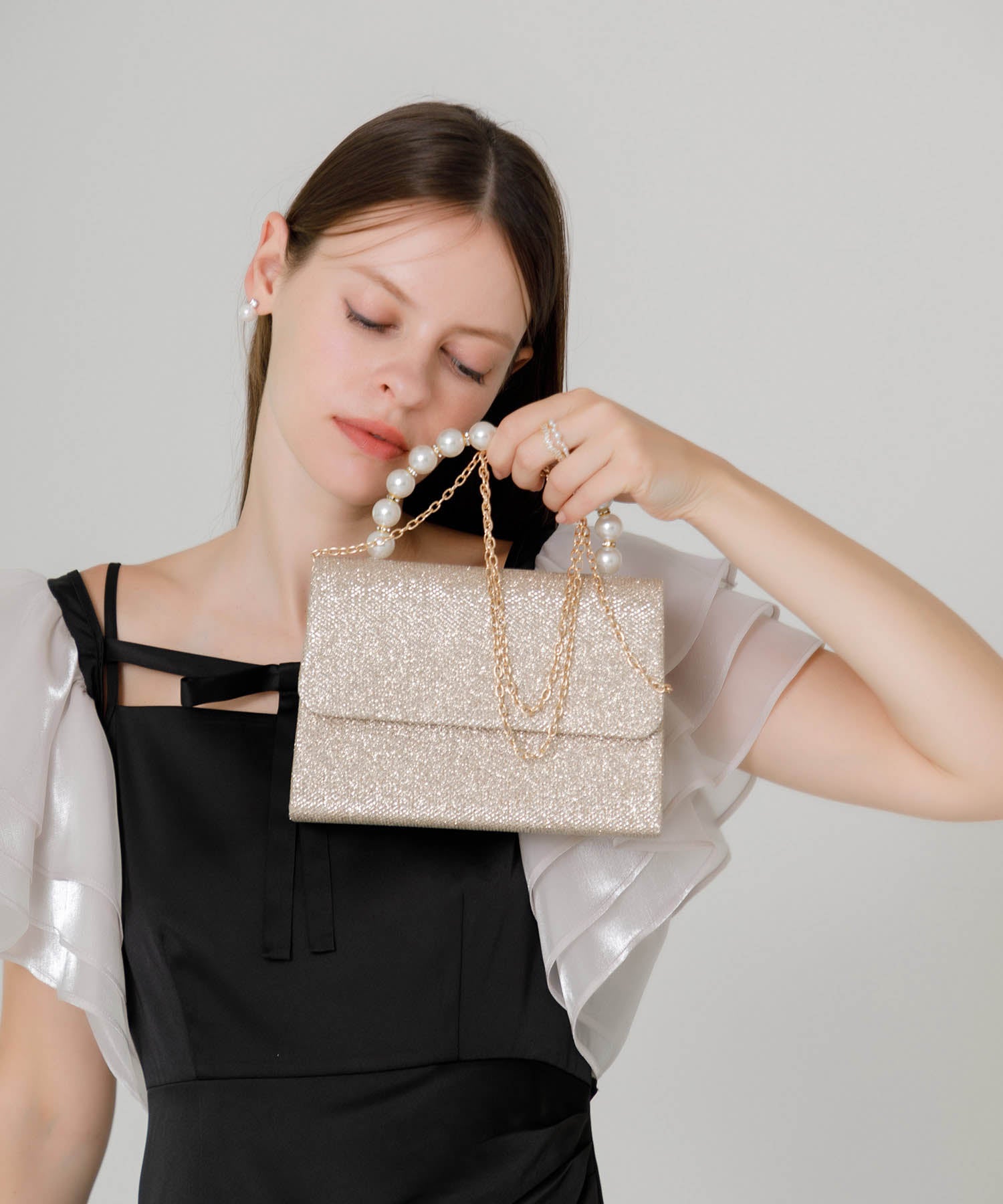 【当日発送】2WAYパールハンドルグリッターバッグ