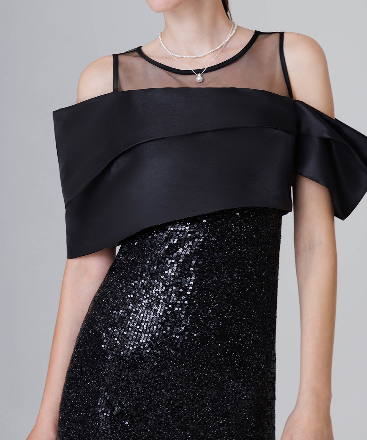 【LEJA LUXE】シースルーアシンメトリースパンコールスリットIラインドレス