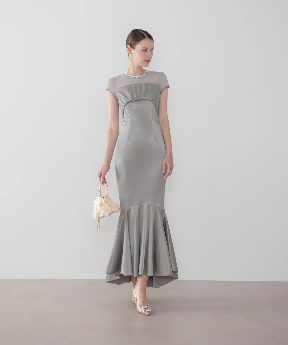 【LEJA LUXE】ビジューネックフィッシュテールマーメイドワンピースオケージョンドレス