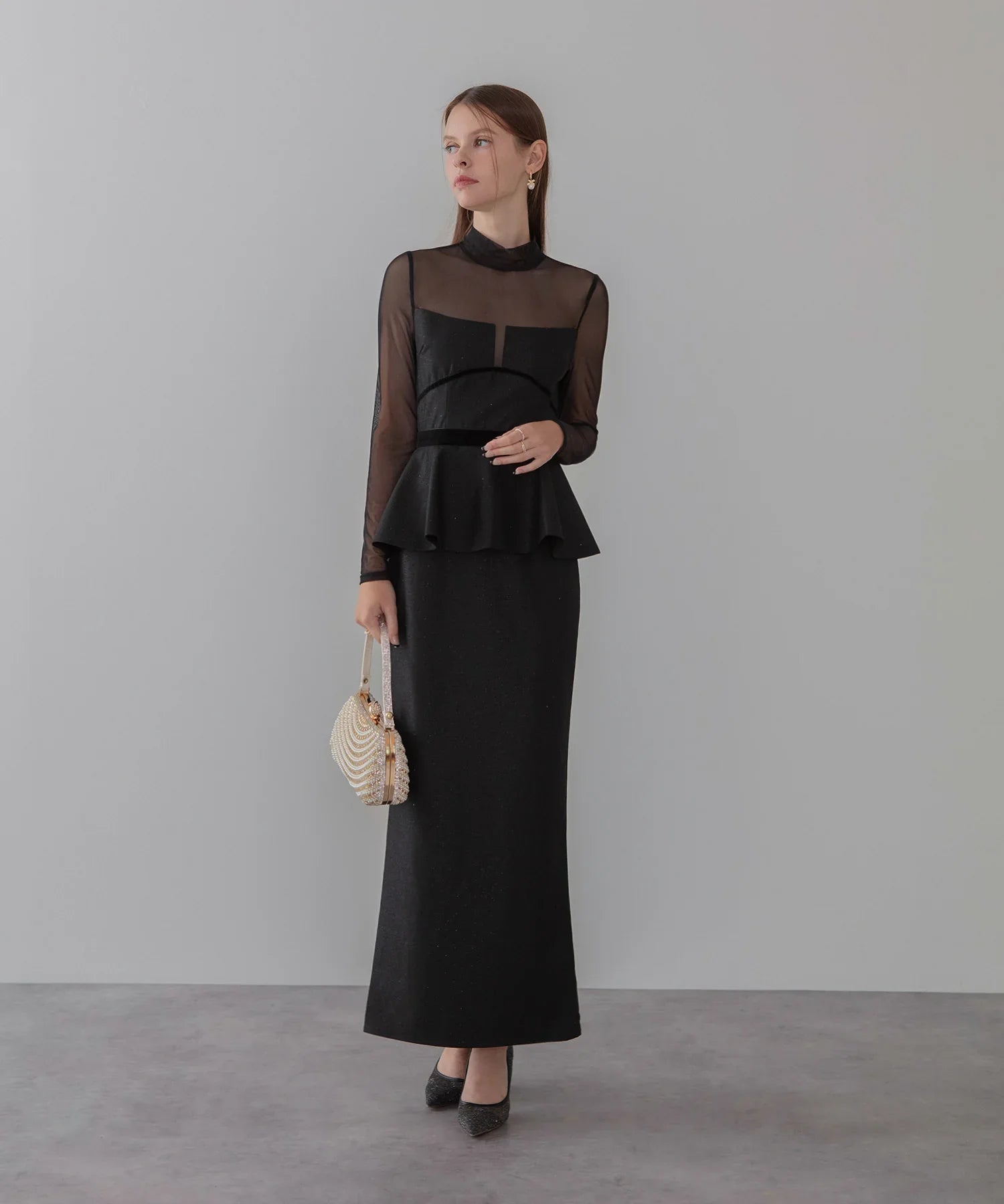 【LEJA LUXE】2WAYチュールペプラムベロアグローブIラインドレス
