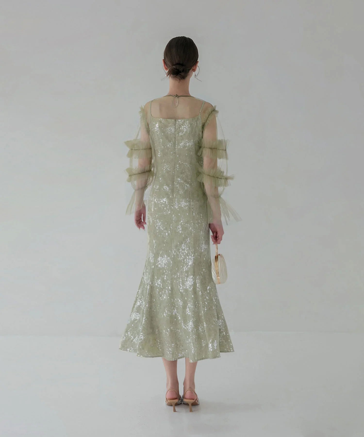 【SOLD OUT】チュールフリルペイントマーメイドワンピースドレス