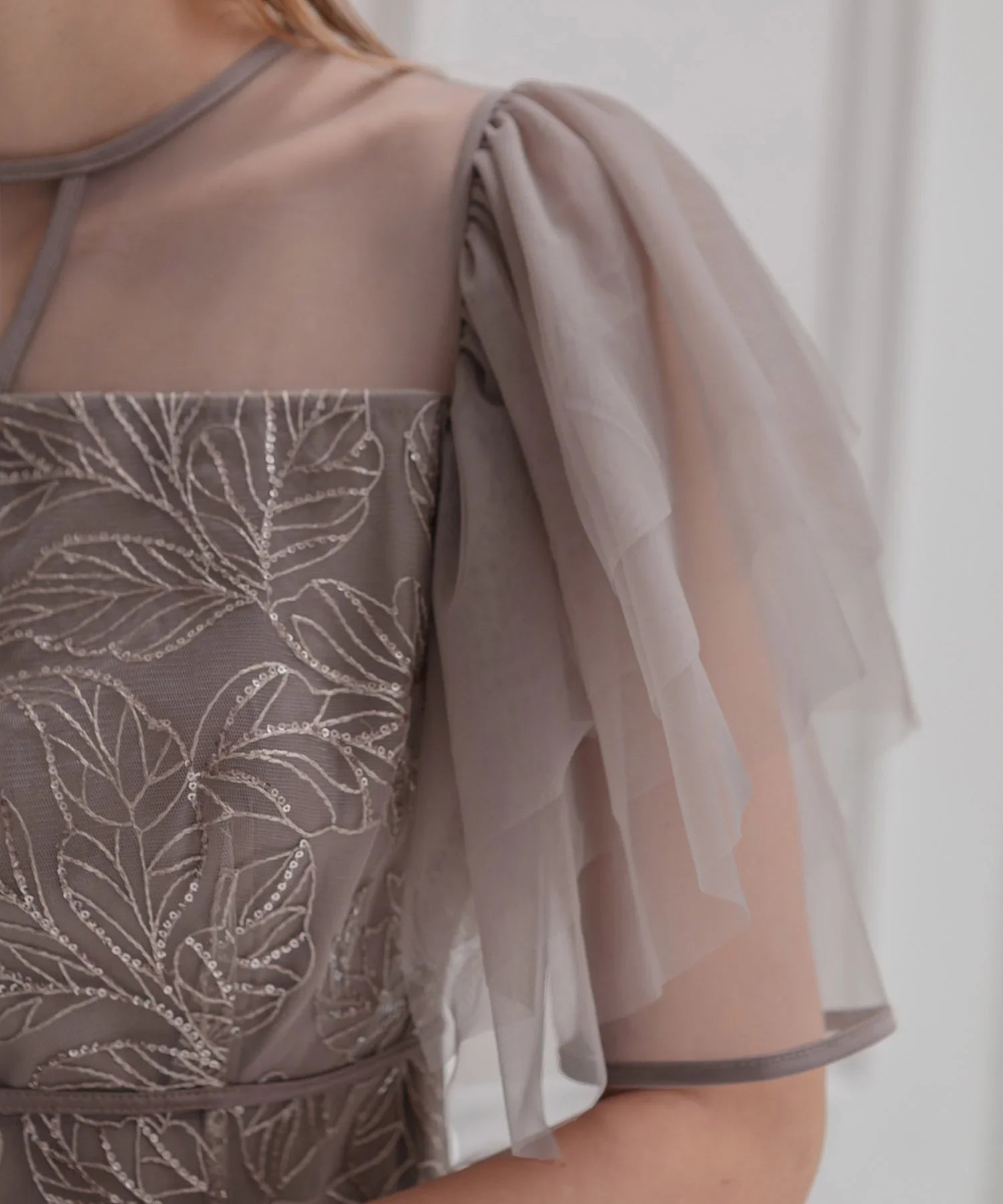 【当日発送】チュールスリーブボタニカルマーメイドワンピースドレス