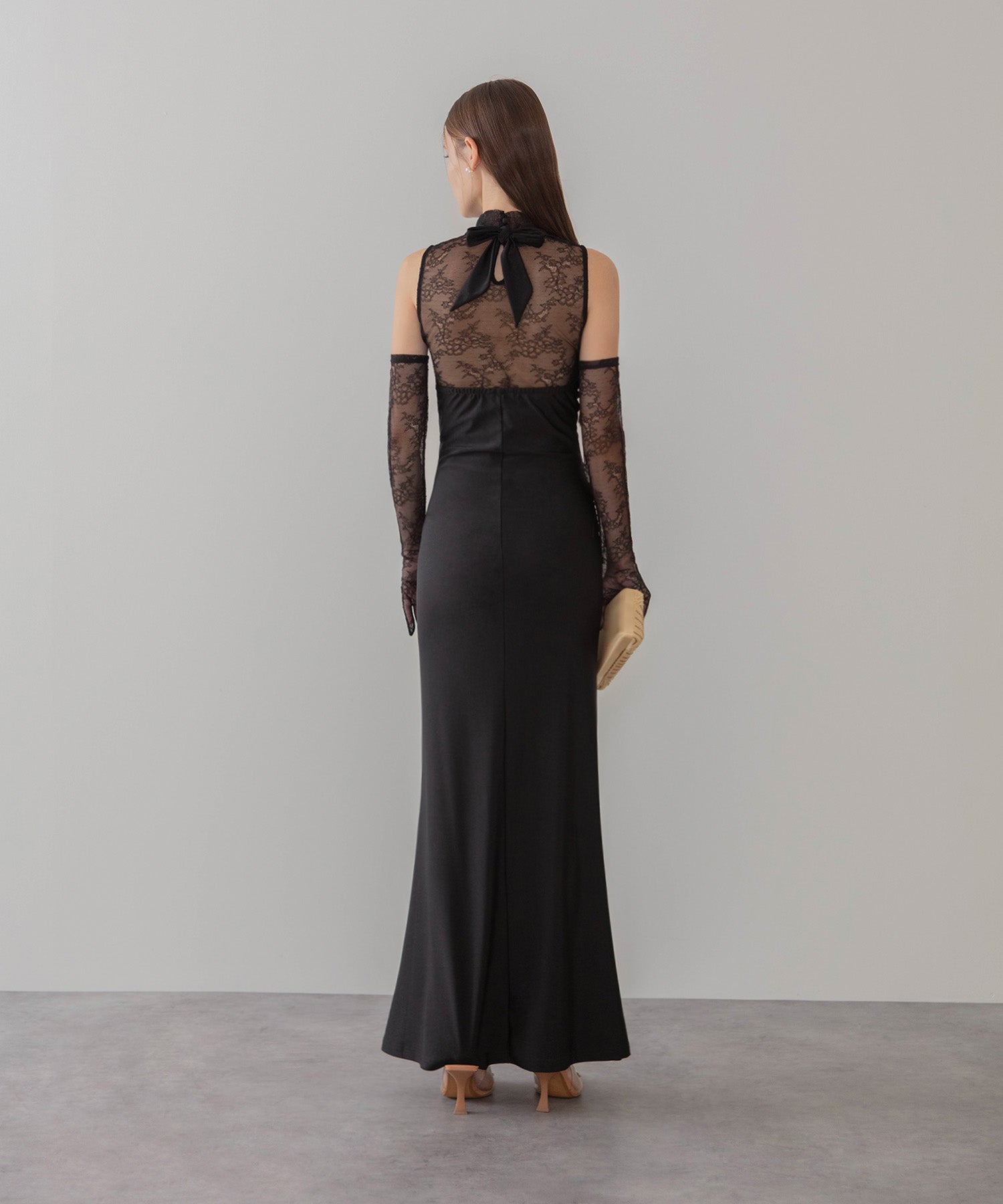 【LEJA LUXE】2WAYシアーレースグローブクラシックブラックマーメイドドレス